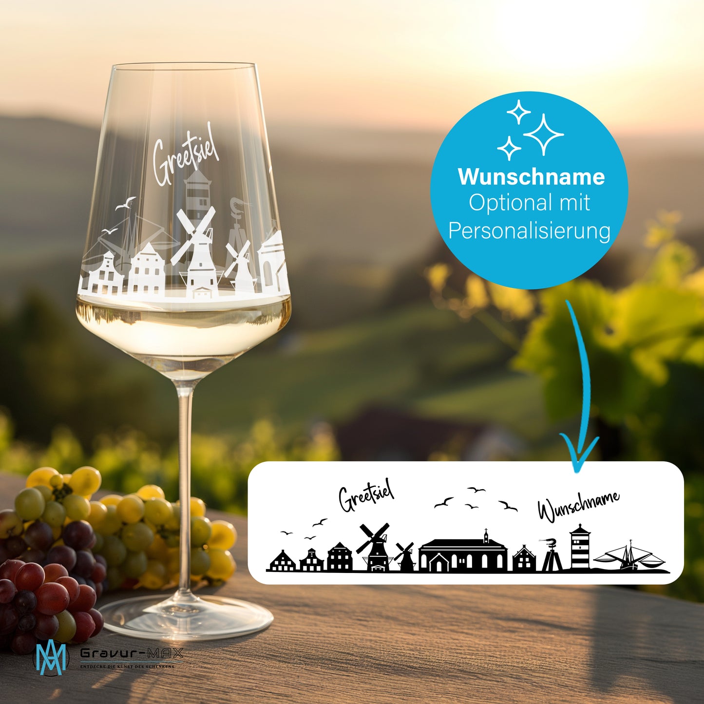 Weinglas mit Gravur Leonardo Puccini "SKYLINE GREETSIEL" 2 Gläser optional mit Wunschname
