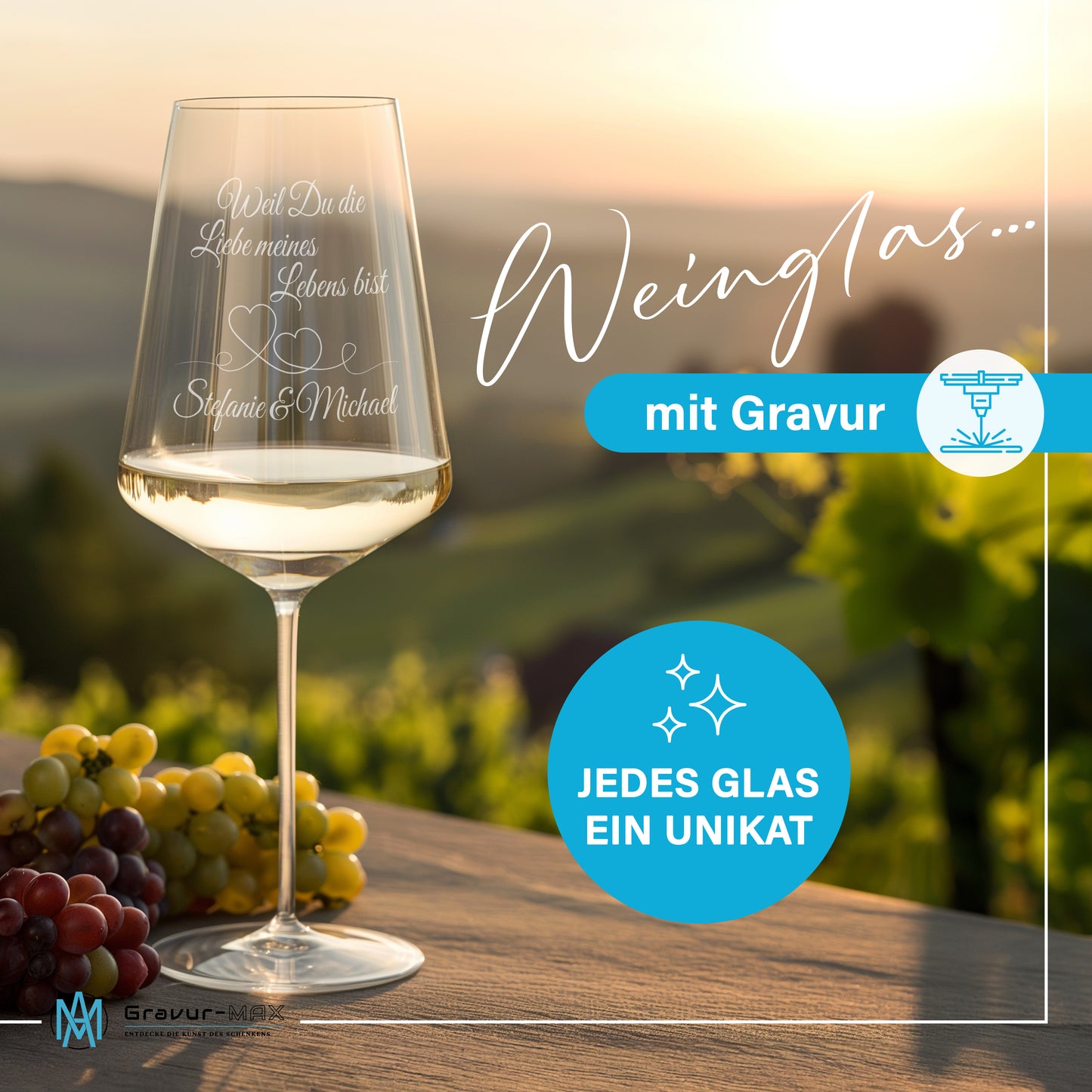 Weinglas mit Gravur Leonardo Puccini "LIEBESGLAS" 2 Gläser mit Wunschname & Datum