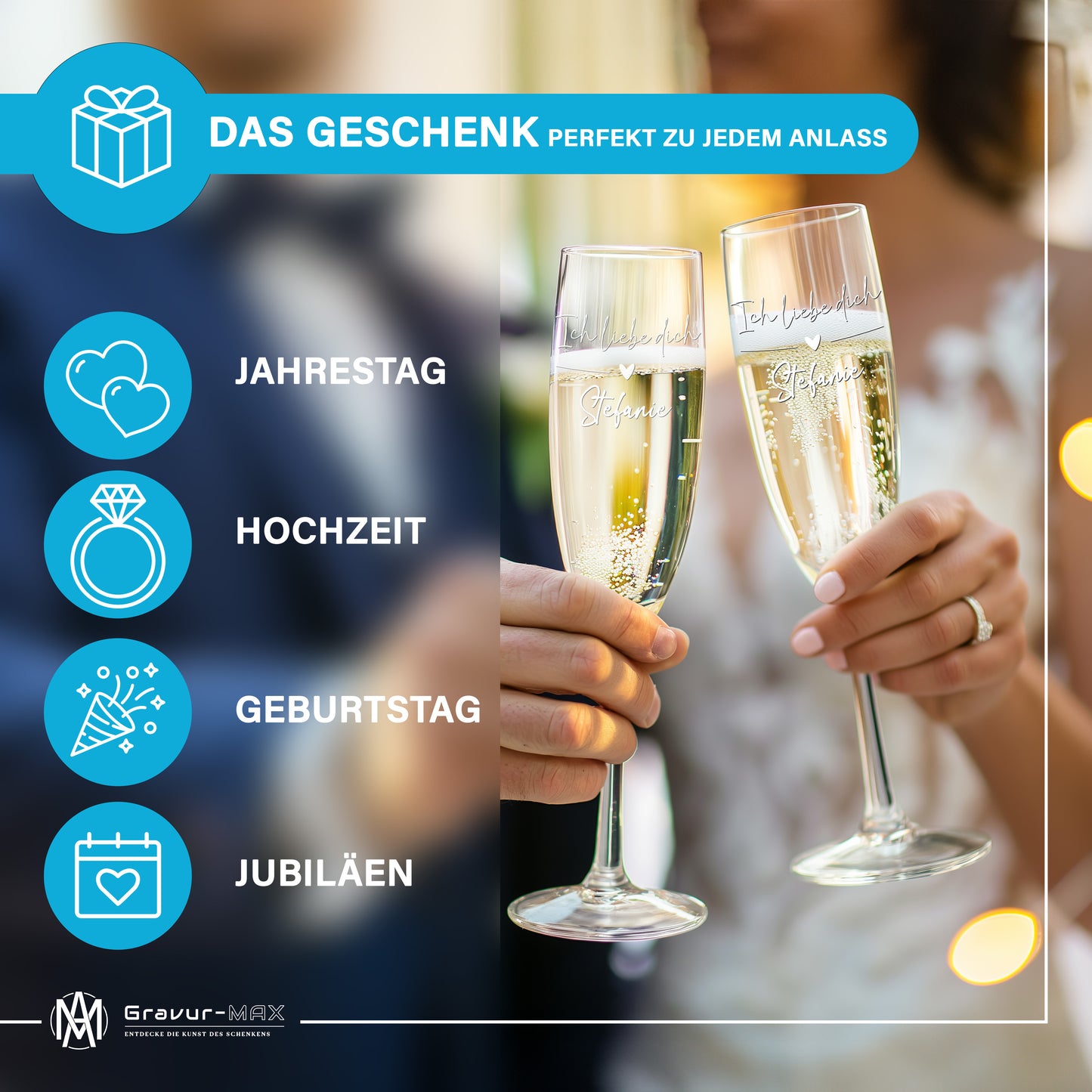 Sektglas mit Gravur Leonardo Daily "DEINE WUNSCHNAMEN oder TEXT MIT HERZLINIE" mit Wunschname