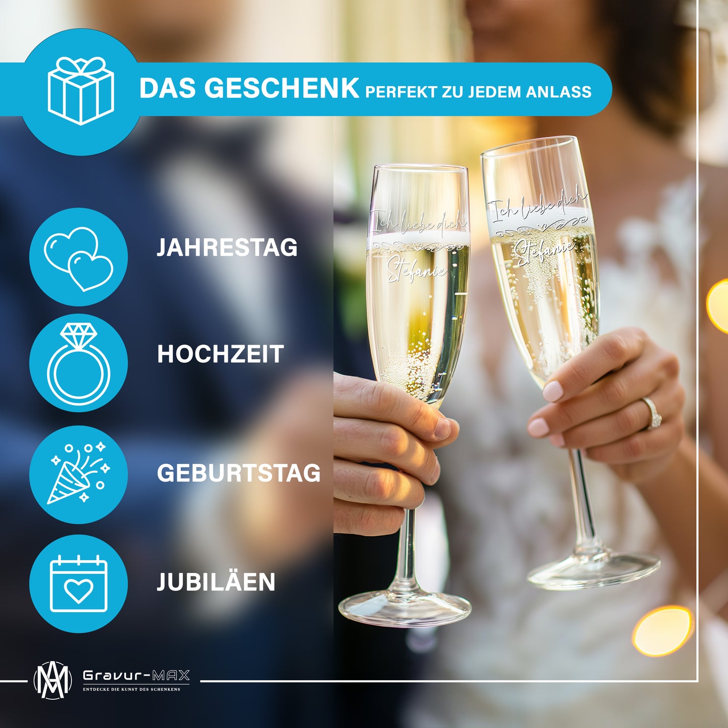 Sektglas mit Gravur Leonardo Daily "DEINE WUNSCHNAMEN oder TEXT MIT HERZRANKE2" 2 Gläser mit Wunschname