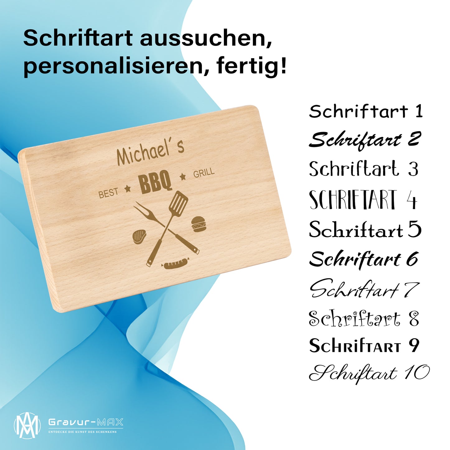 Frühstücksbrettchen mit Gravur "BEST BBQ GRILL" mit Wunschname