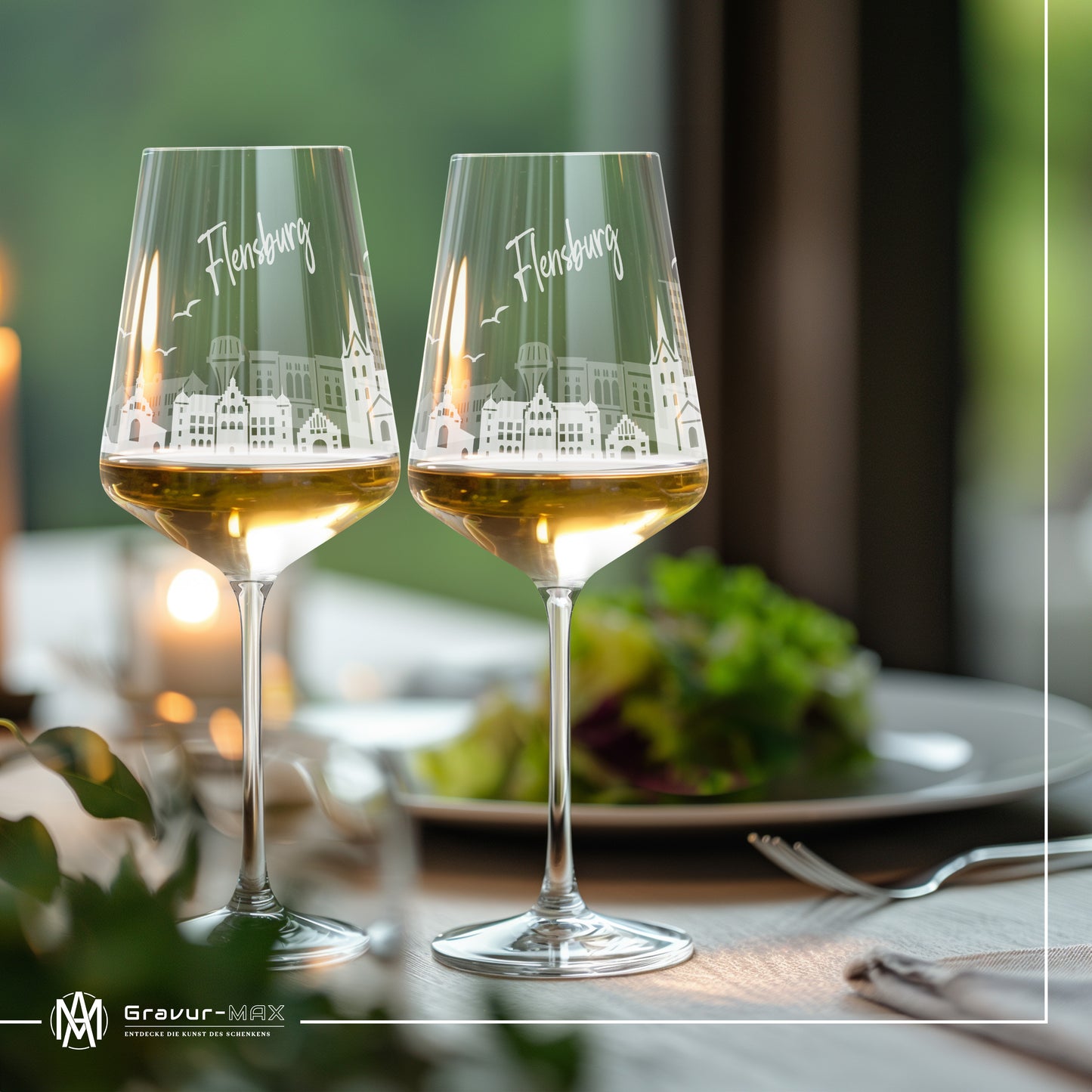 Weinglas mit Gravur Leonardo Puccini "SKYLINE FLENSBURG" optional mit Wunschname