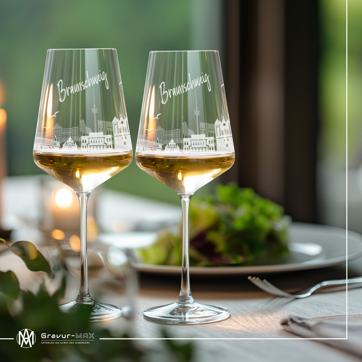 Weinglas mit Gravur Leonardo Puccini "SKYLINE BRAUNSCHWEIG" 2 Gläser optional mit Wunschname