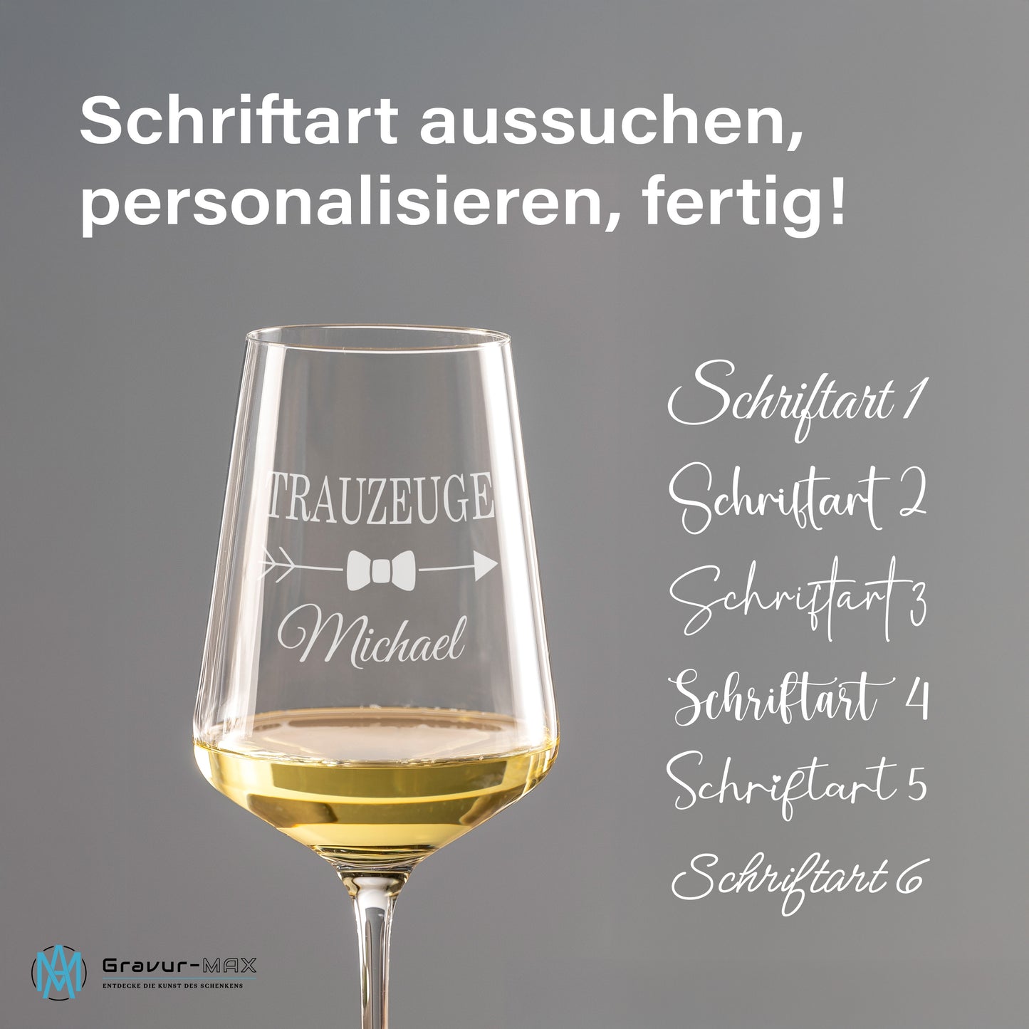 Weinglas mit Gravur Leonardo Puccini "TRAUZEUGE" mit Wunschname