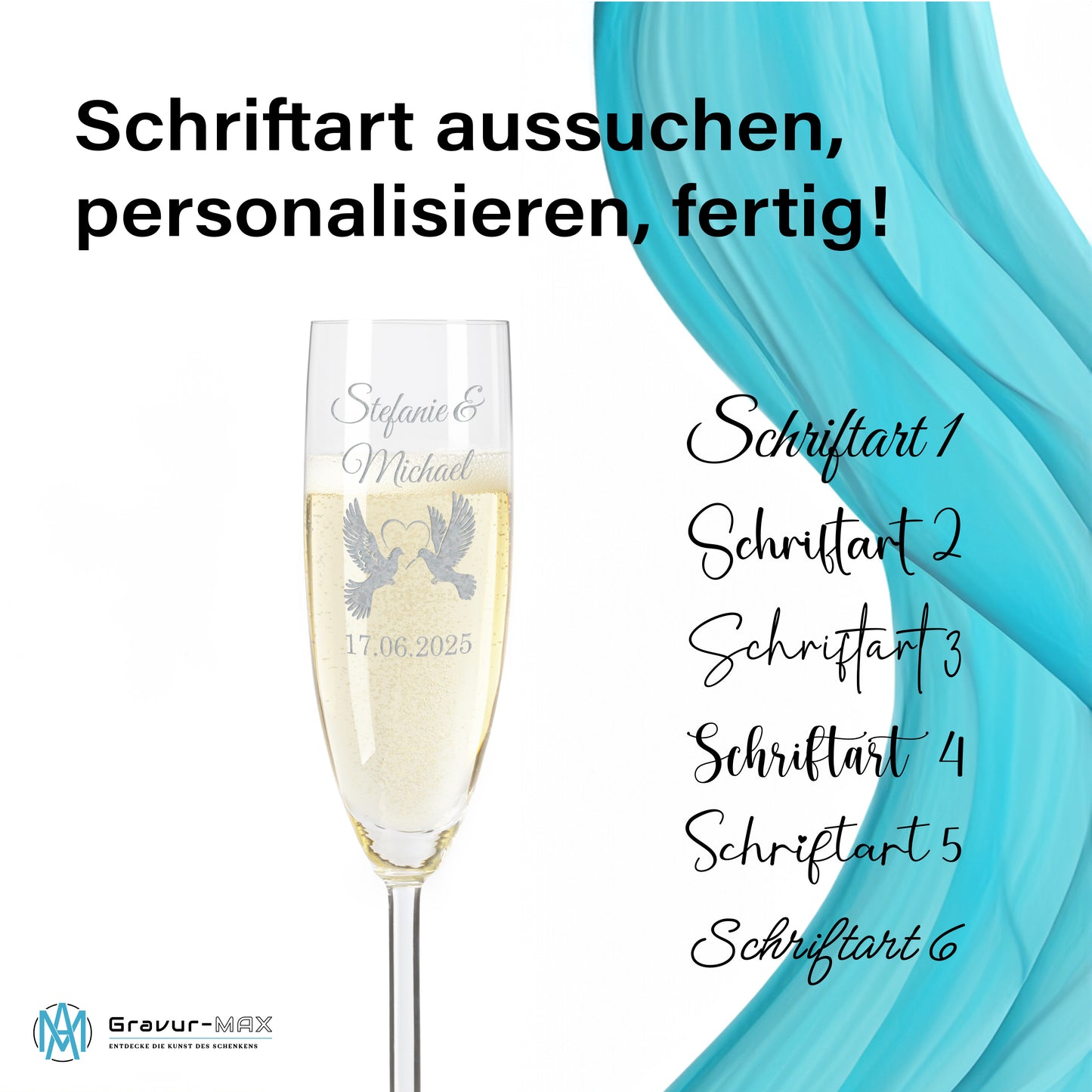 Sektglas mit Gravur Leonardo Daily "LIEBESGLAS TAUBE" 2 Gläser mit Wunschname & Datum