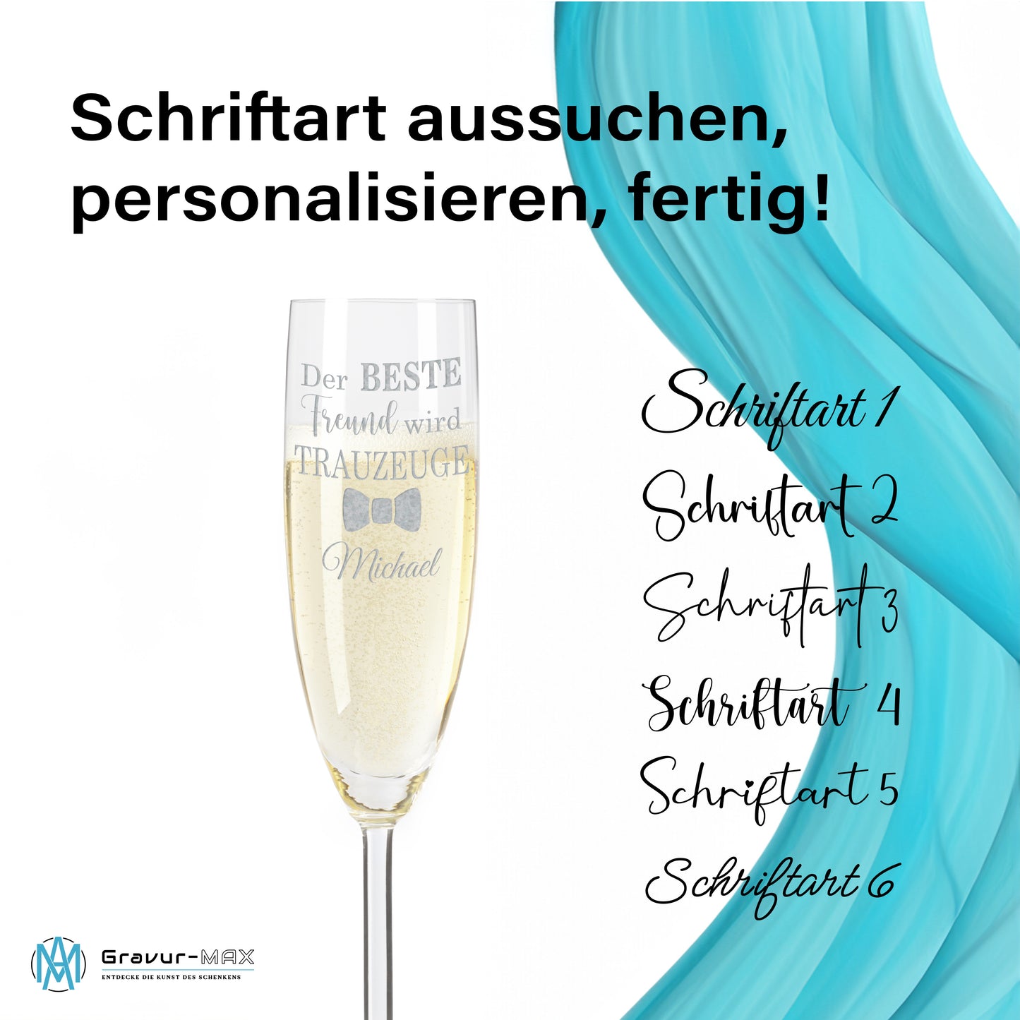 Sektglas mit Gravur Leonardo Daily "DER BESTE FREUND WIRD TRAUZEUGE" mit Wunschname
