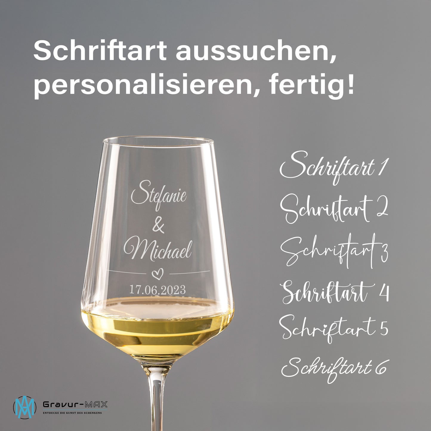 Weinglas mit Gravur Leonardo Puccini "LIEBESGLAS" 2 Gläser mit Wunschname & Datum
