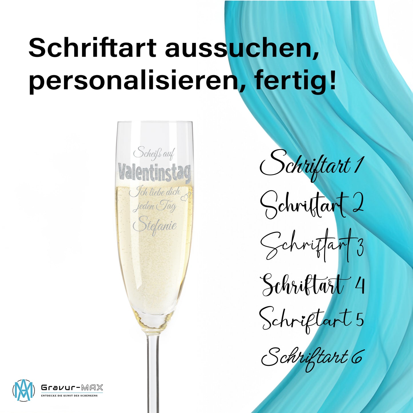 Sektglas mit Gravur Leonardo Daily "SCHEIß AUF VALENTINSTAG ICH LIEBE DICH JEDEN TAG" 2 Gläser mit Wunschname