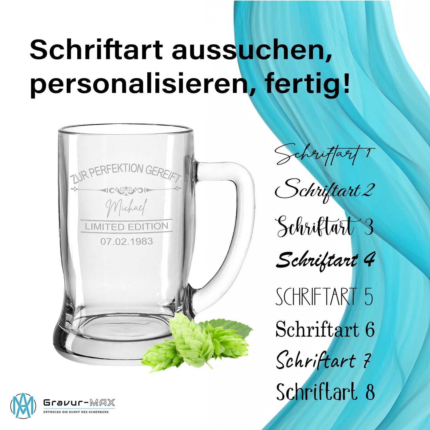 Bierkrug 0,5L mit Gravur Leonardo Taverna Bierglas "Zur Perfektion gereift limited Edition" 2 Gläser mit Wunschname
