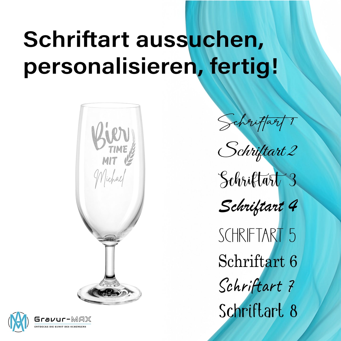 Bierglas mit Gravur Leonardo Daily Pilsglas "Bier time mit" 2 Gläser mit Wunschname