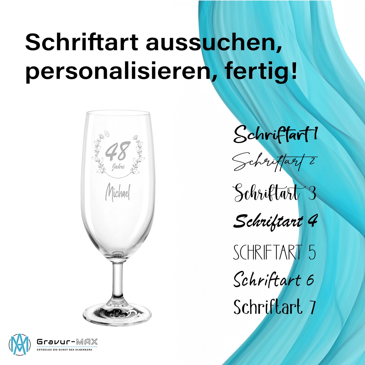 Bierglas mit Gravur Leonardo Daily Pilsglas "Geburtstag mit Blumenkranz" mit Wunschname