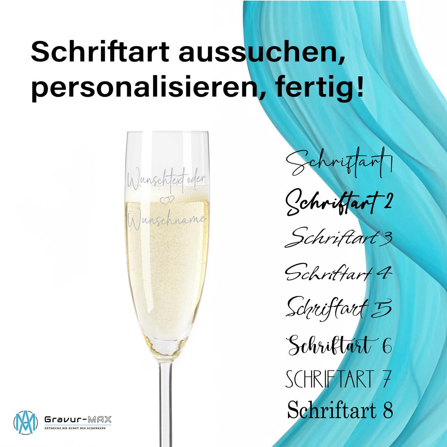 Sektglas mit Gravur Leonardo Daily "DEINE WUNSCHNAMEN oder TEXT MIT DOPPELHERZ" 2 Gläser mit Wunschname