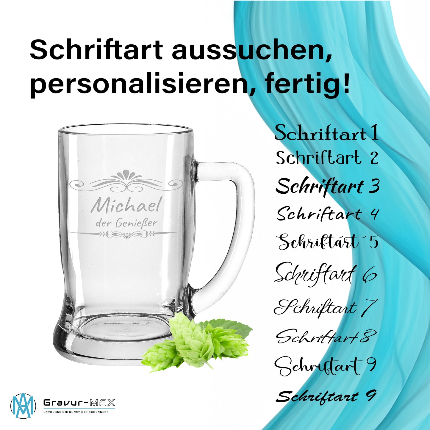 Bierkrug 0,5L mit Gravur Leonardo Taverna Bierglas gestalte dein Glas "Ranke" 2 Gläser mit Wunschname