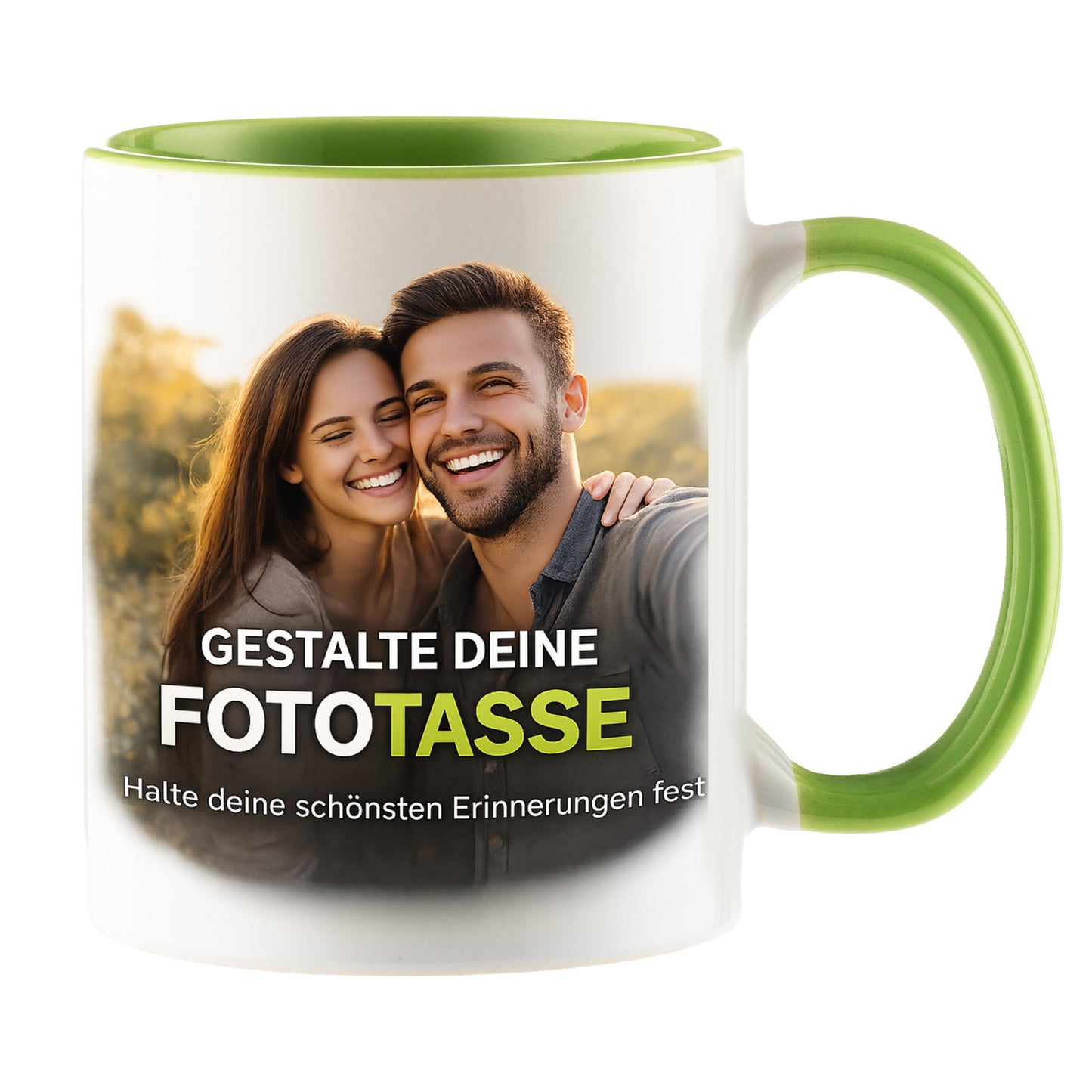 Personalisierte Fototasse selbst gestalten – in 13 ver. Farben mit eigenem Bild & Text | 3D Vorschau (330 ml)