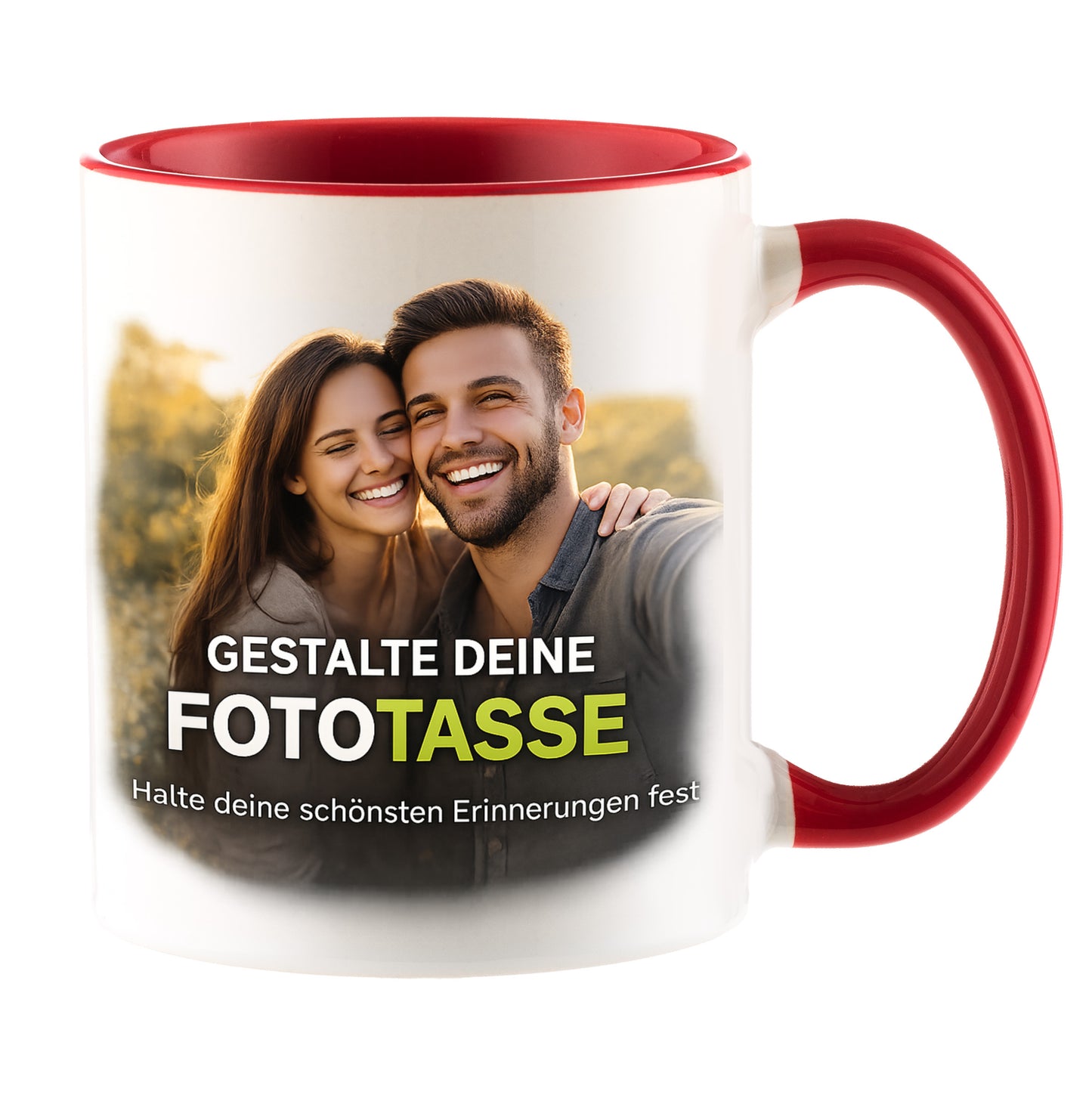Personalisierte Fototasse selbst gestalten – in 13 ver. Farben mit eigenem Bild & Text | 3D Vorschau (330 ml)