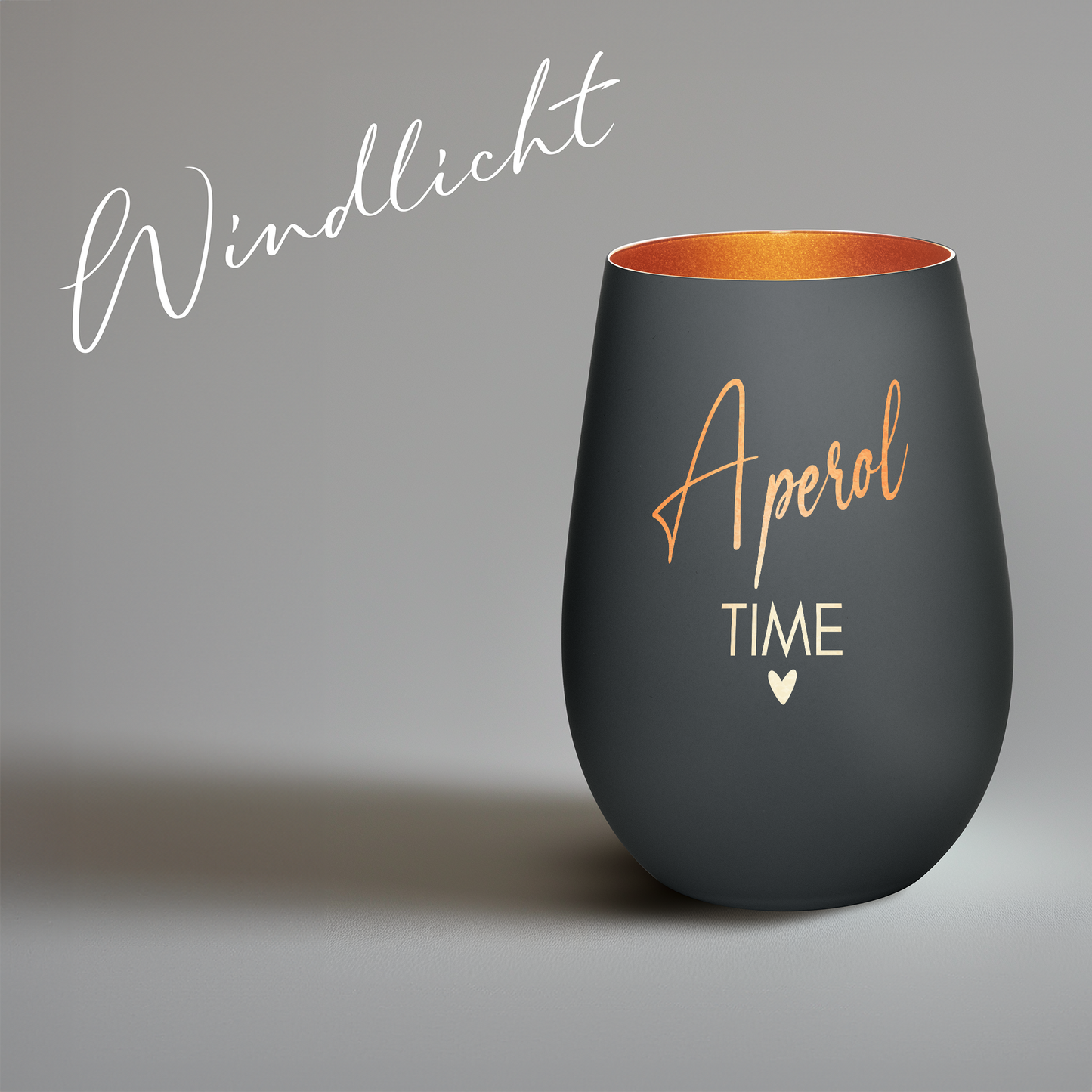 Hochwertiges Glas Windlicht mit Gravur "APEROL TIME" in der Farbe Schwarz/Bronze