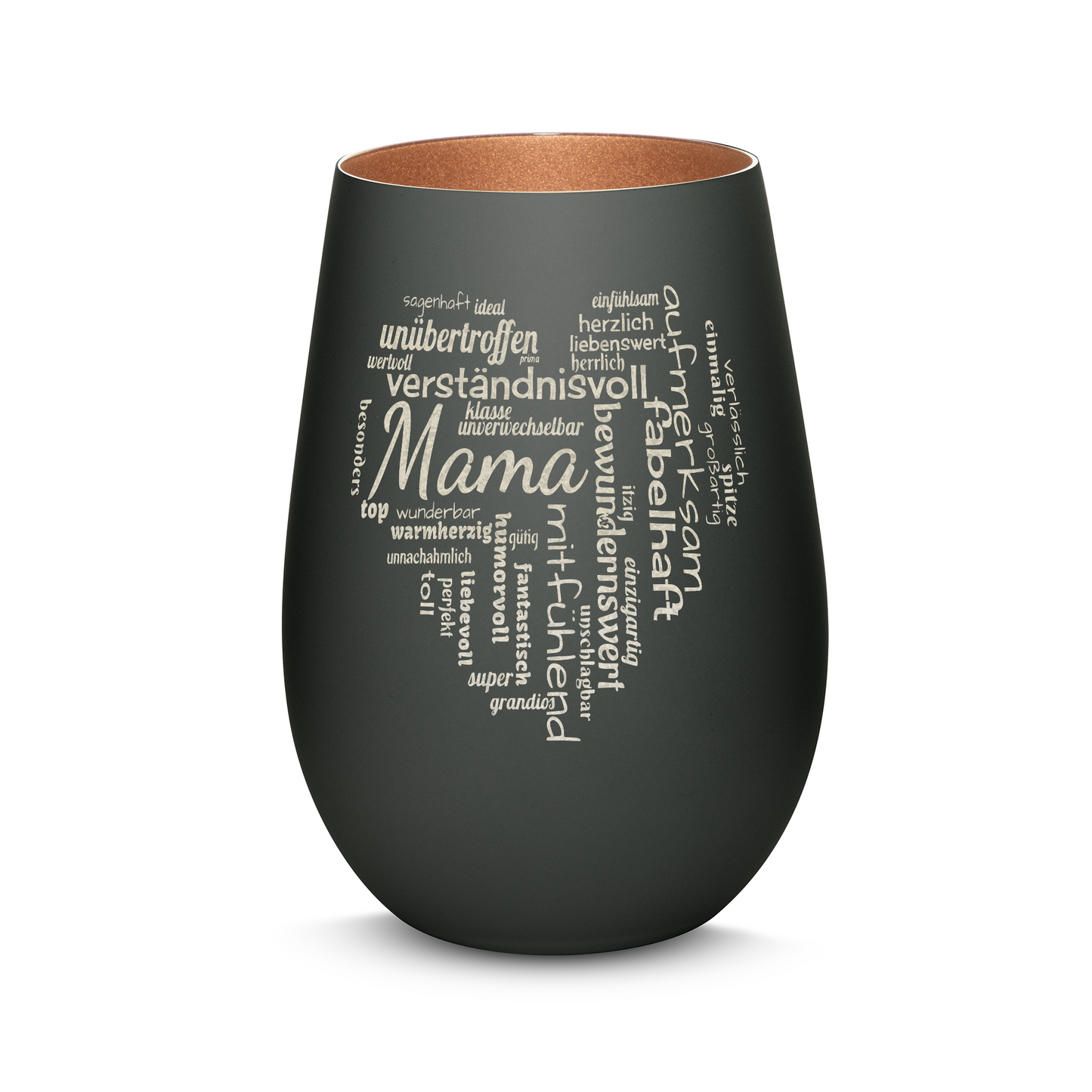 Hochwertiges Glas Windlicht mit Gravur "MAMA GROßES HERZ" in der Farbe Schwarz/Bronze