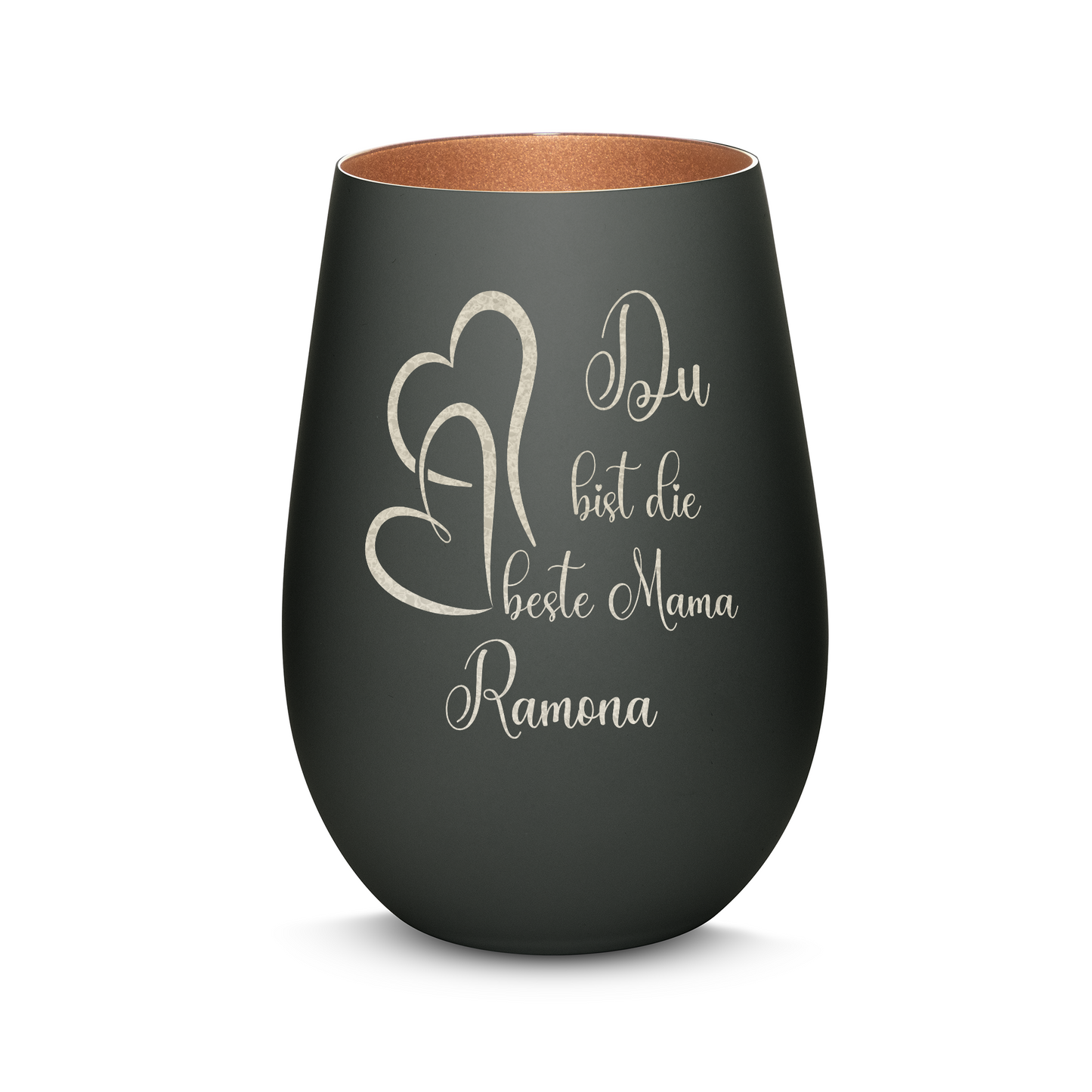 Hochwertiges Glas Windlicht mit Gravur "DU BIST DIE BESTE MAMA" mit Wunschname in der Farbe Schwarz/Bronze