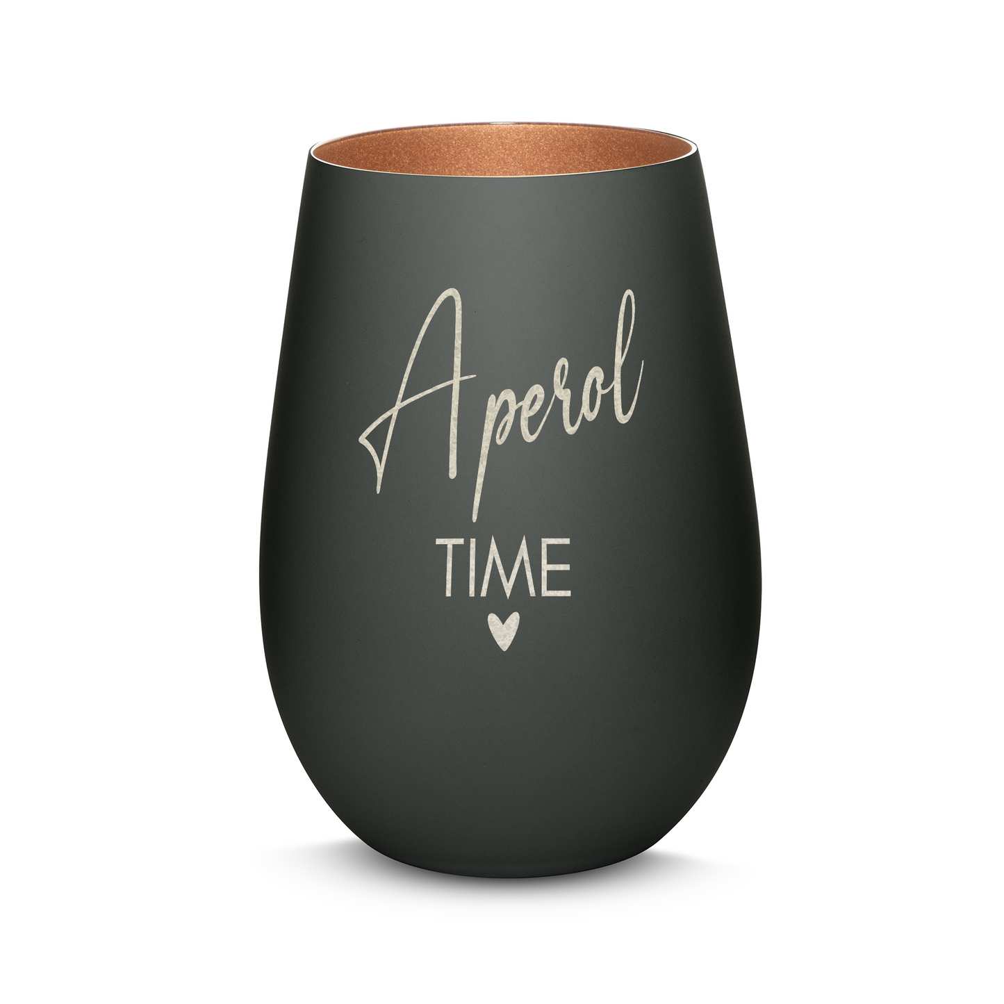 Hochwertiges Glas Windlicht mit Gravur "APEROL TIME" in der Farbe Schwarz/Bronze