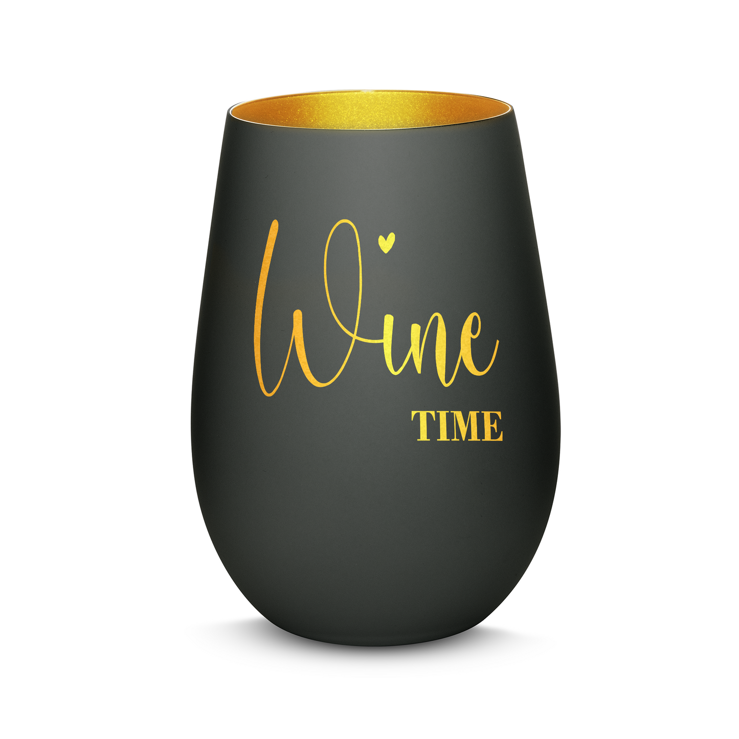 Hochwertiges Glas Windlicht mit Gravur "WINE TIME" in der Farbe Schwarz/Gold