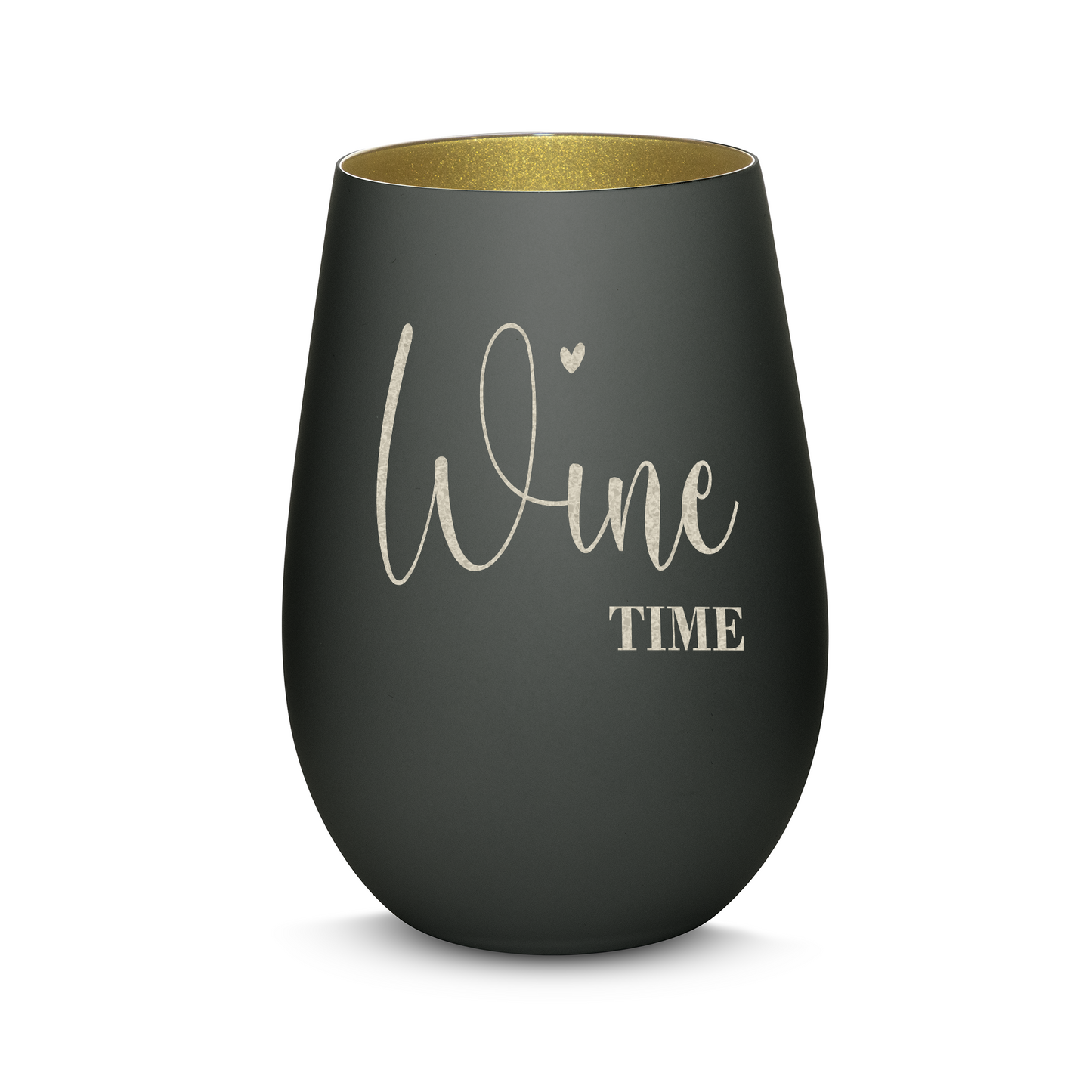 Hochwertiges Glas Windlicht mit Gravur "WINE TIME" in der Farbe Schwarz/Gold