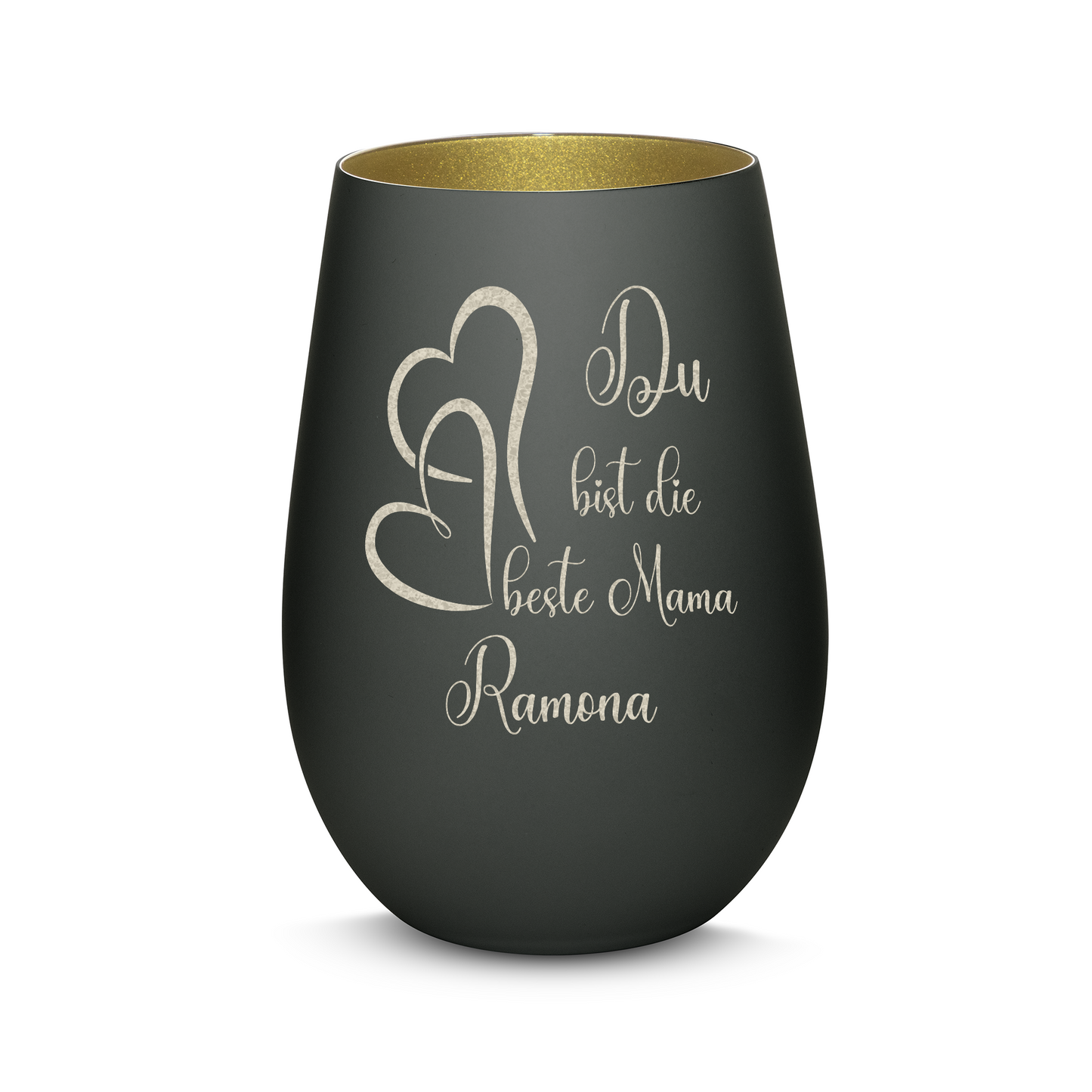 Hochwertiges Glas Windlicht mit Gravur "DU BIST DIE BESTE MAMA" mit Wunschname in der Farbe Schwarz/Gold