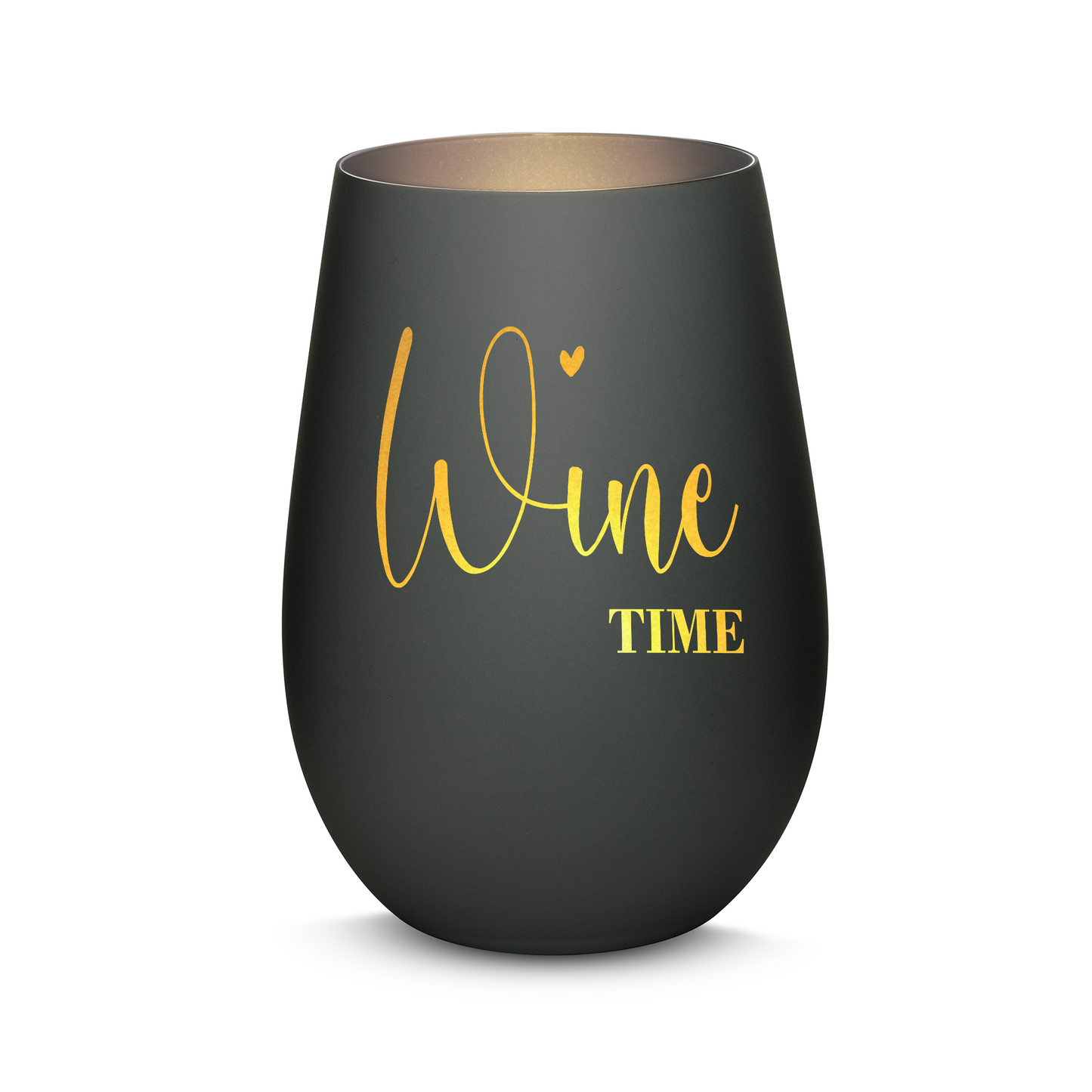 Hochwertiges Glas Windlicht mit Gravur "WINE TIME" in der Farbe Schwarz/Silber