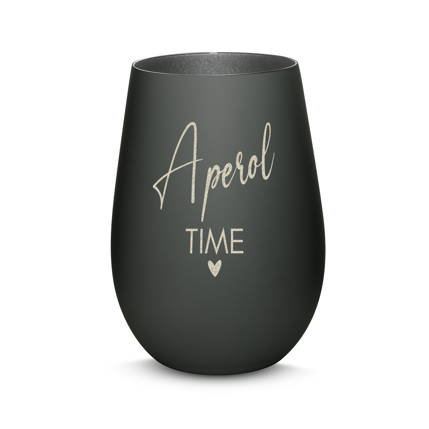 Hochwertiges Glas Windlicht mit Gravur "APEROL TIME" in der Farbe Schwarz/Silber