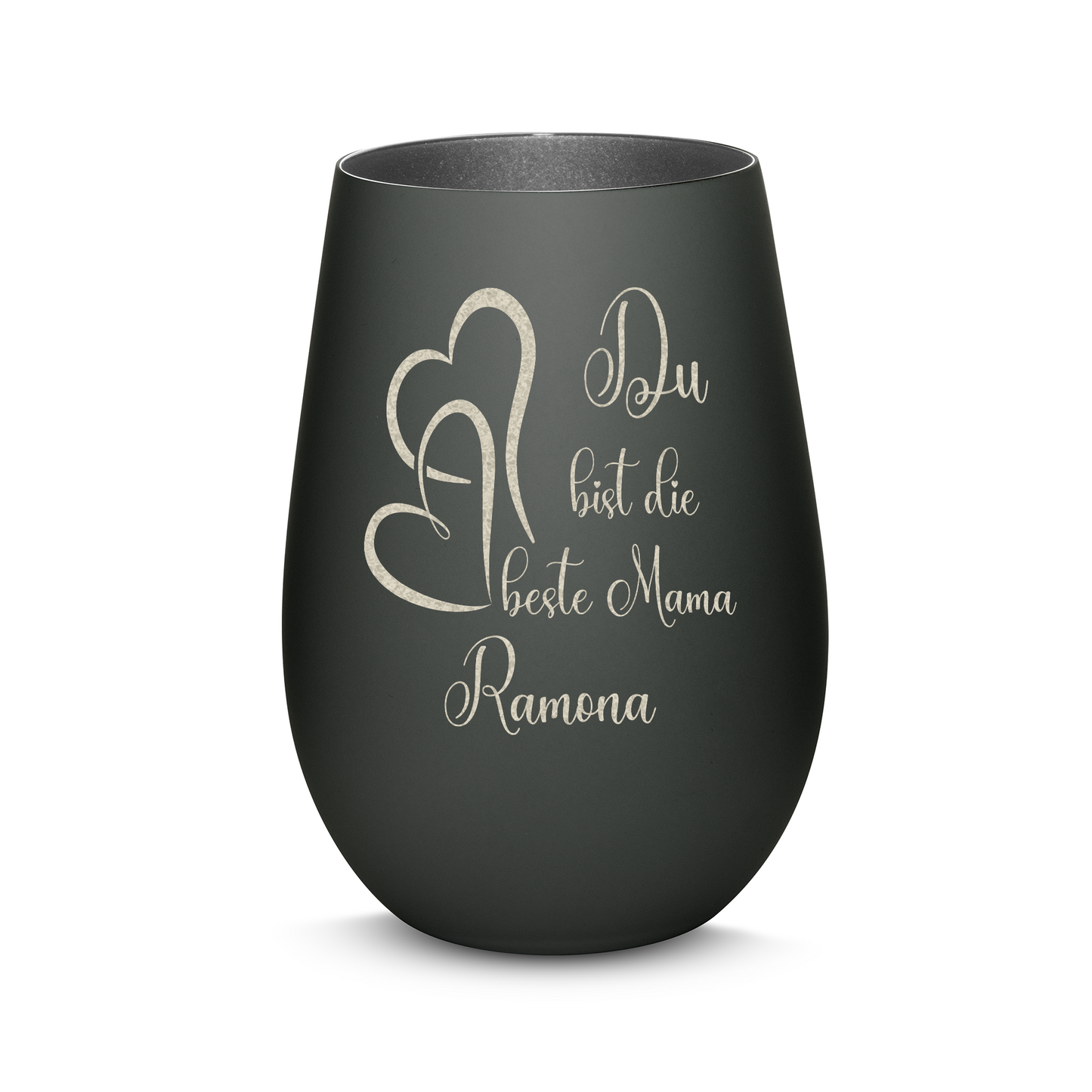 Hochwertiges Glas Windlicht mit Gravur "DU BIST DIE BESTE MAMA" mit Wunschname in der Farbe Schwarz/Silber