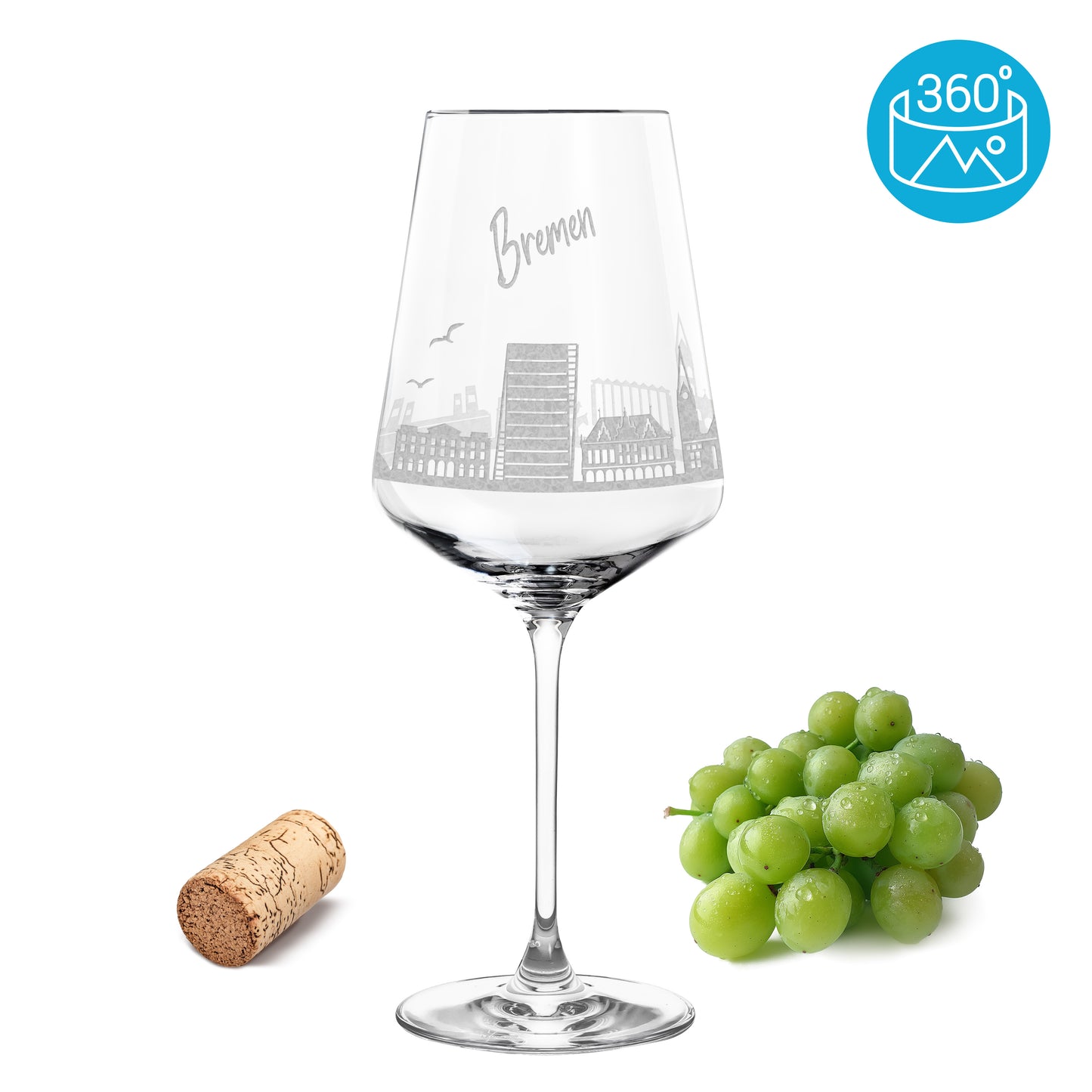 Weinglas mit Gravur Leonardo Puccini "SKYLINE BREMEN" optional mit Wunschname