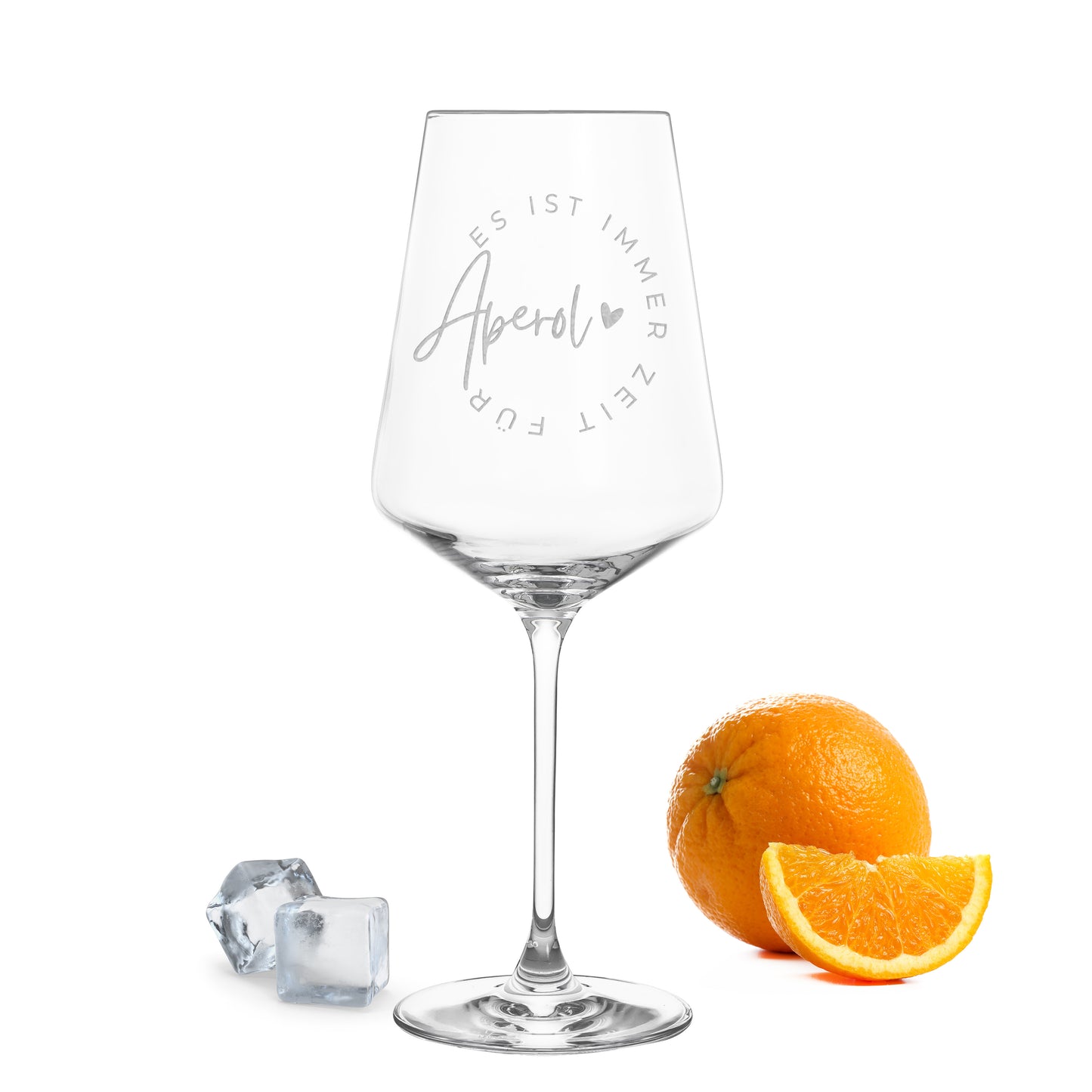 Weinglas mit Gravur Leonardo Puccini "ES IST IMMER ZEIT FÜR APEROL"