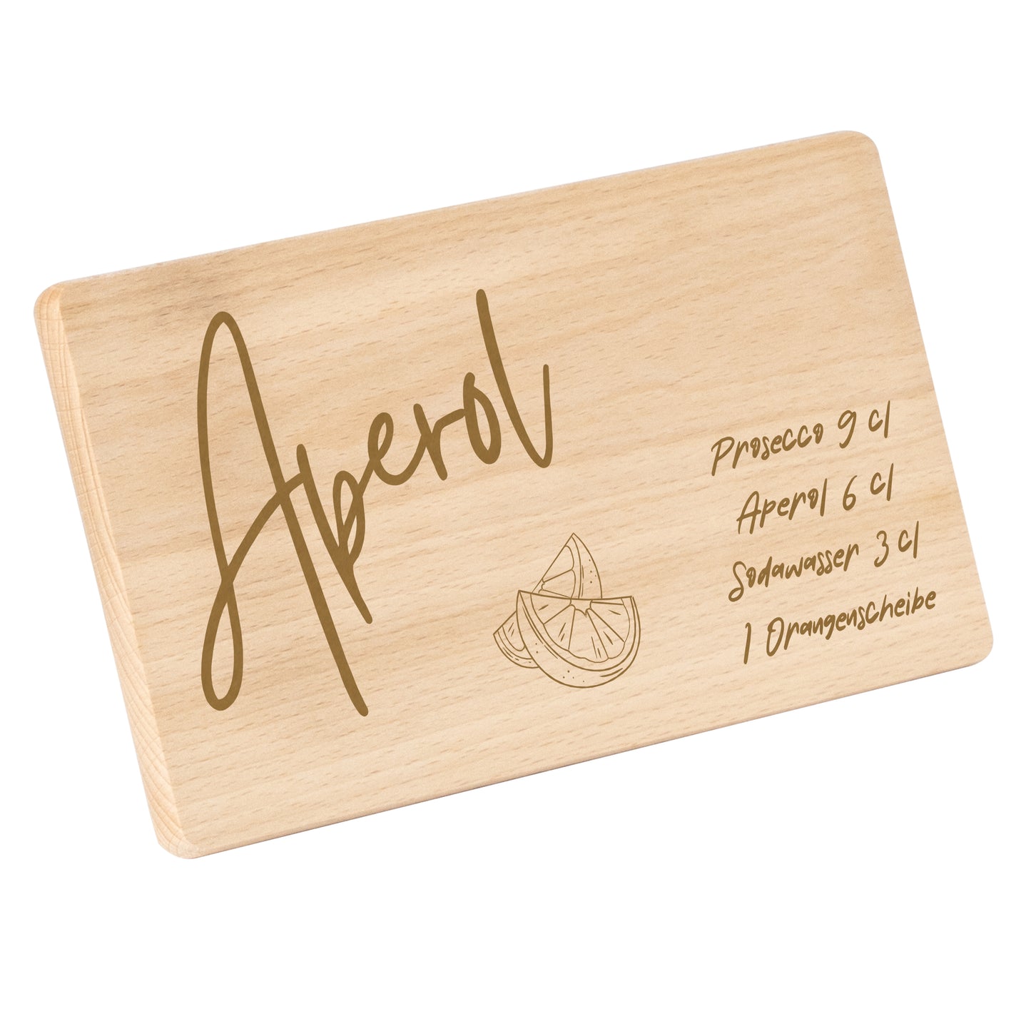 Schneidebrett 220x120mm mit Gravur "Aperol Motiv mit Rezept"