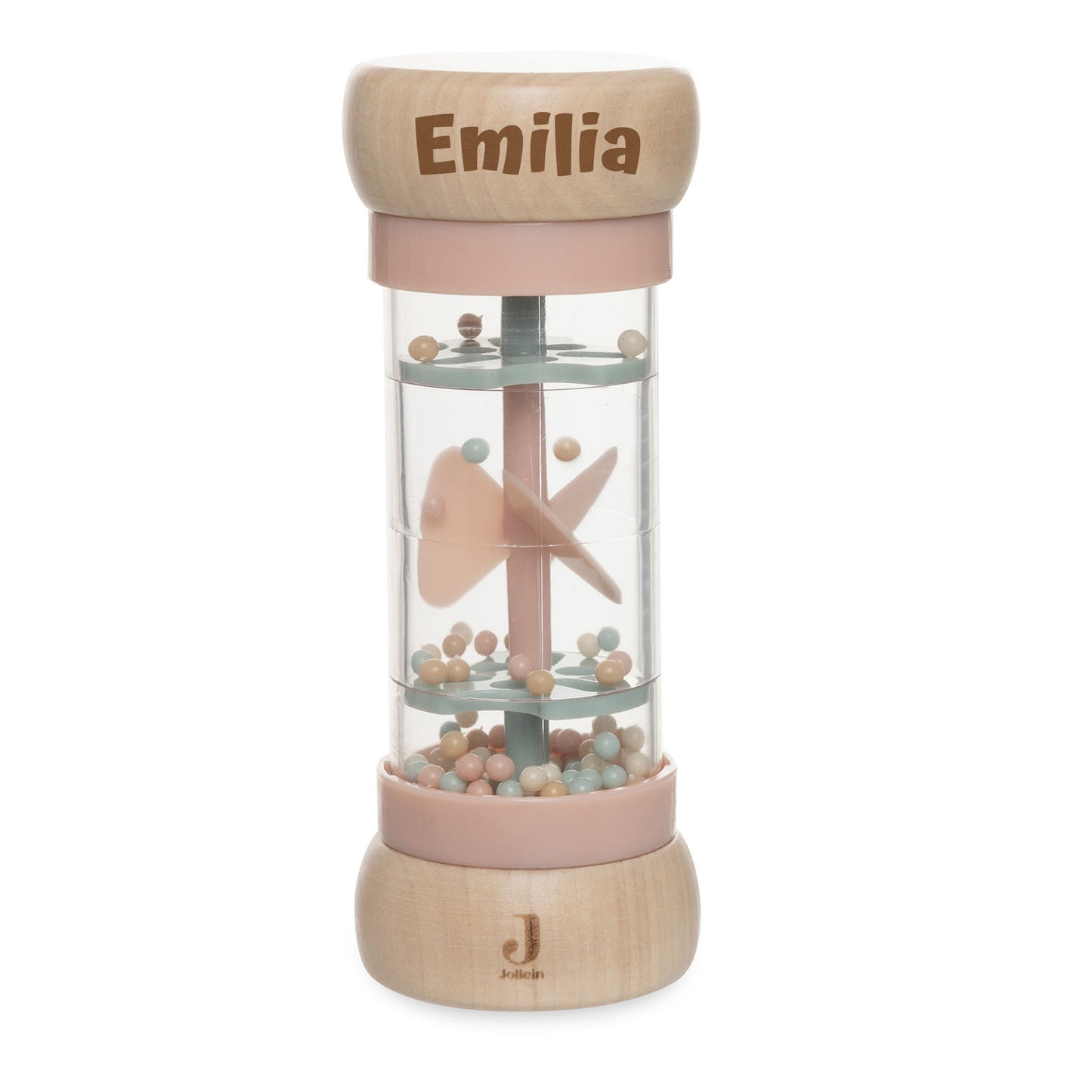 Jollein Regenmacher Rosa personalisierbar mit Name aus FSC-Holz - Babyrassel - Babygeschenk zur Geburt oder Taufe