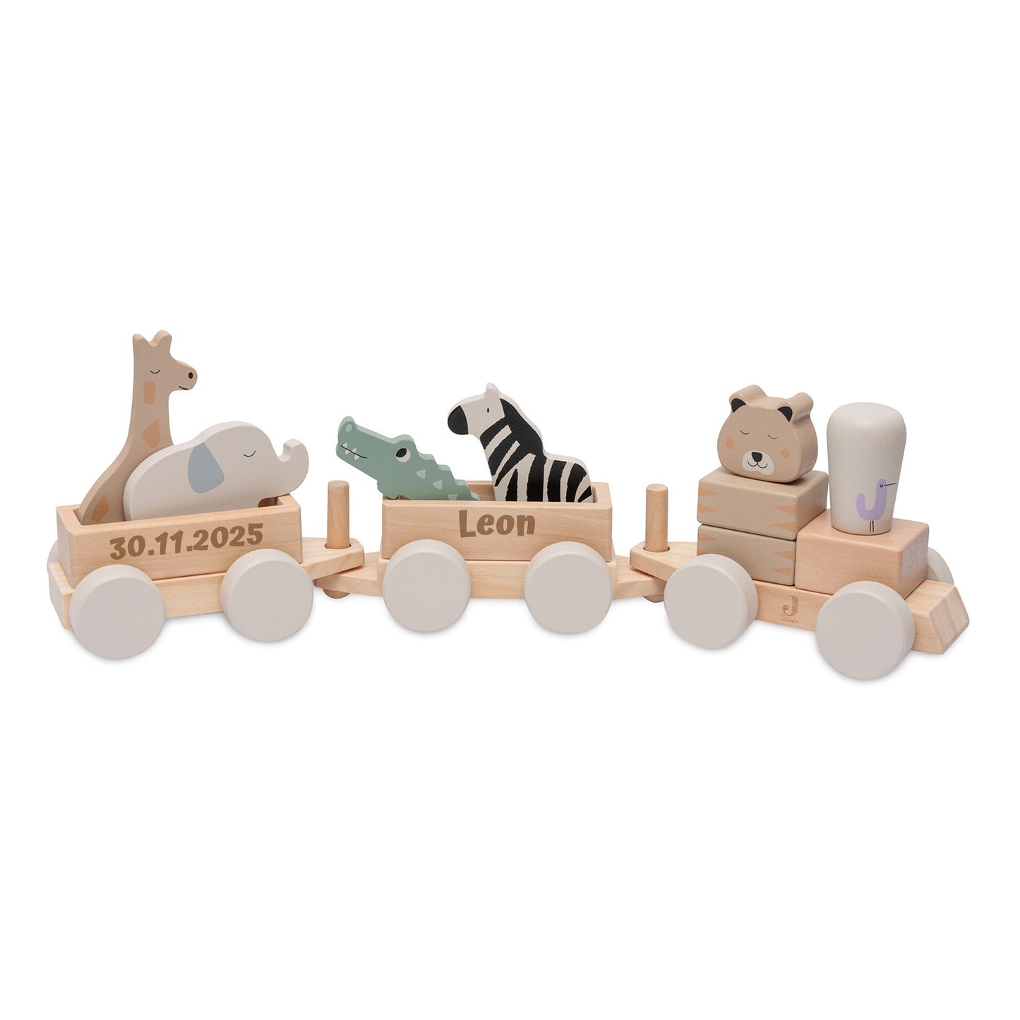 Jollein Holzzug personalisierbar mit Name & Datum aus FSC-Holz - tolle Holzeisenbahn