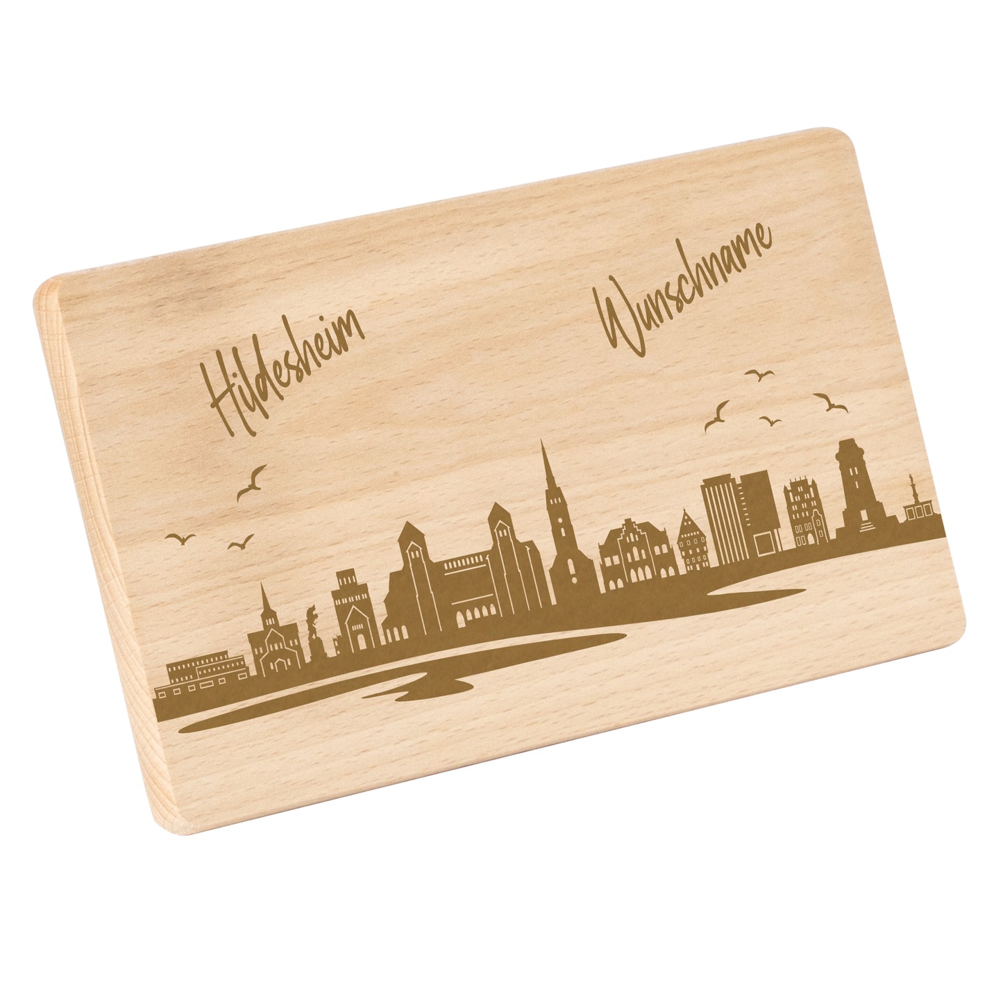 Frühstücksbrettchen 220x120mm mit Gravur mit der Skyline von Hildesheim personalisierbar mit Wunschname