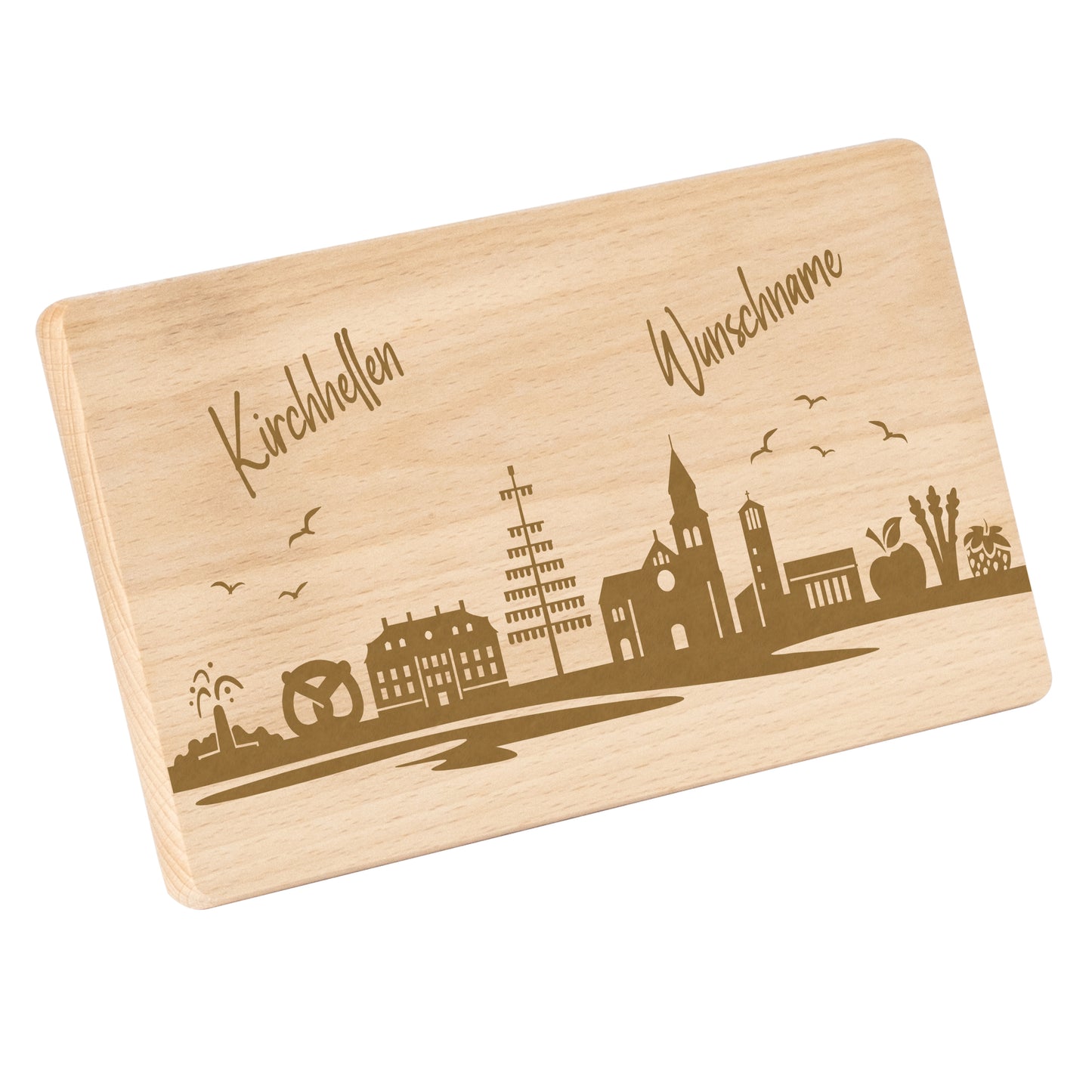 Frühstücksbrettchen 220x120mm mit Gravur mit der Skyline von Kirchhellen personalisierbar mit Wunschname