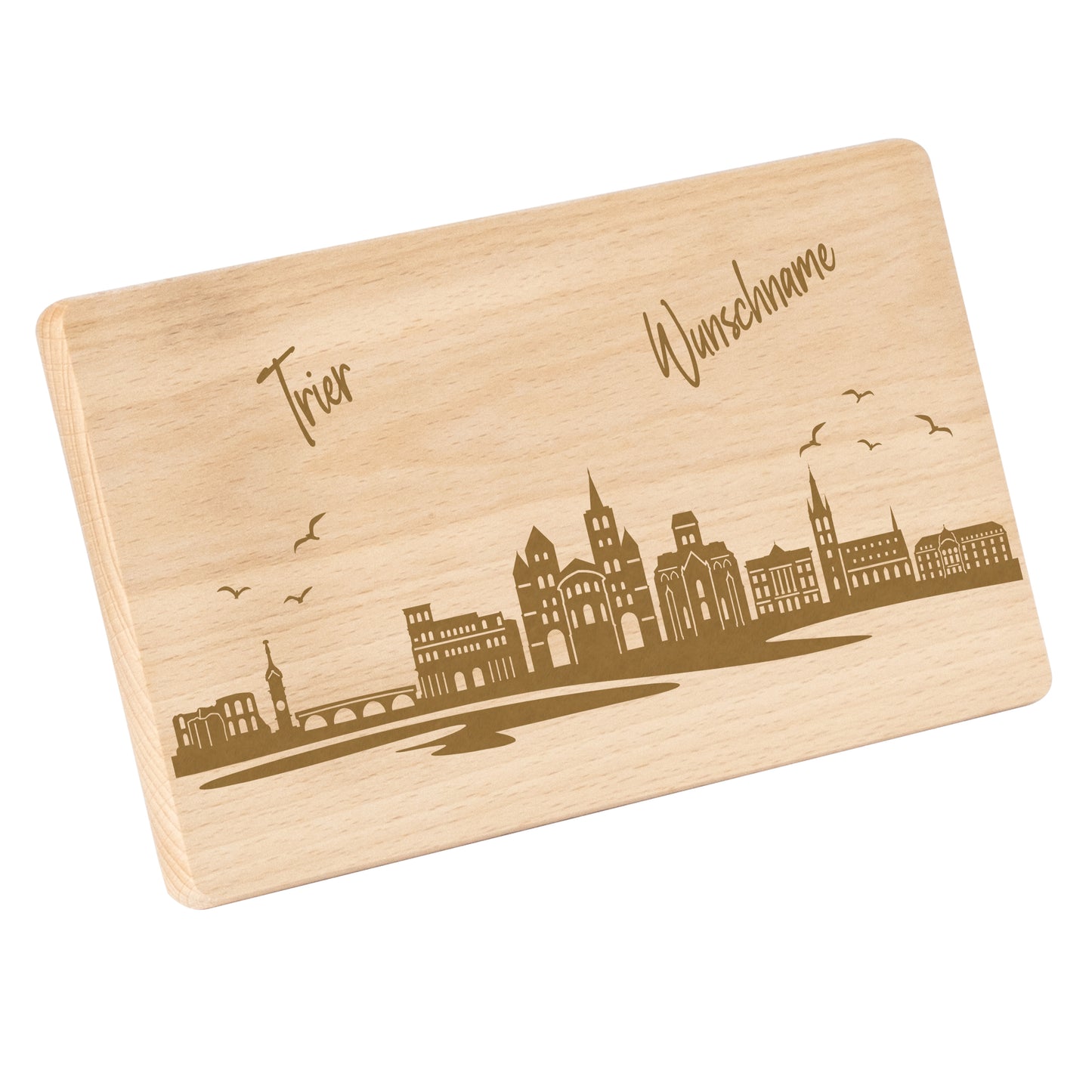 Frühstücksbrettchen 220x120mm mit Gravur mit der Skyline von Trier personalisierbar mit Wunschname