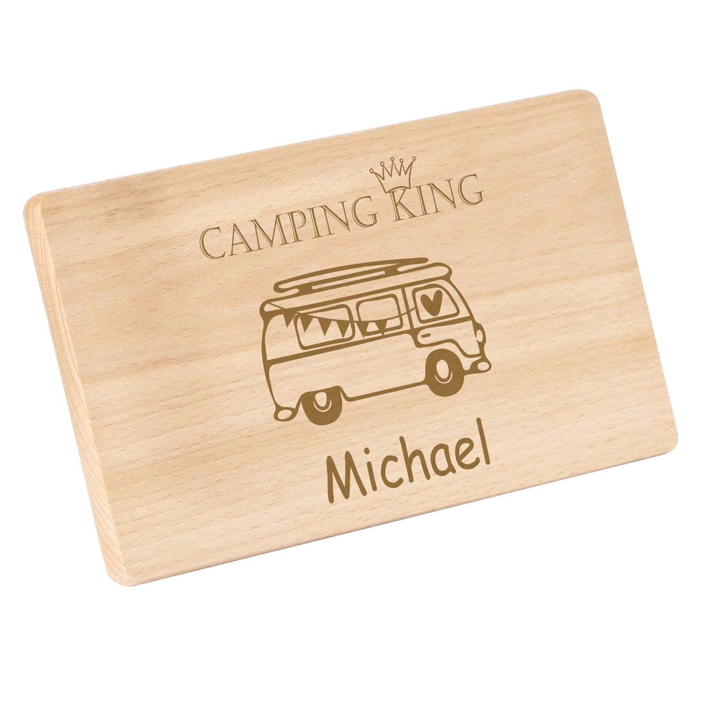 Frühstücksbrettchen mit Gravur Camping "BULLI CAMPING KING" mit Wunschname