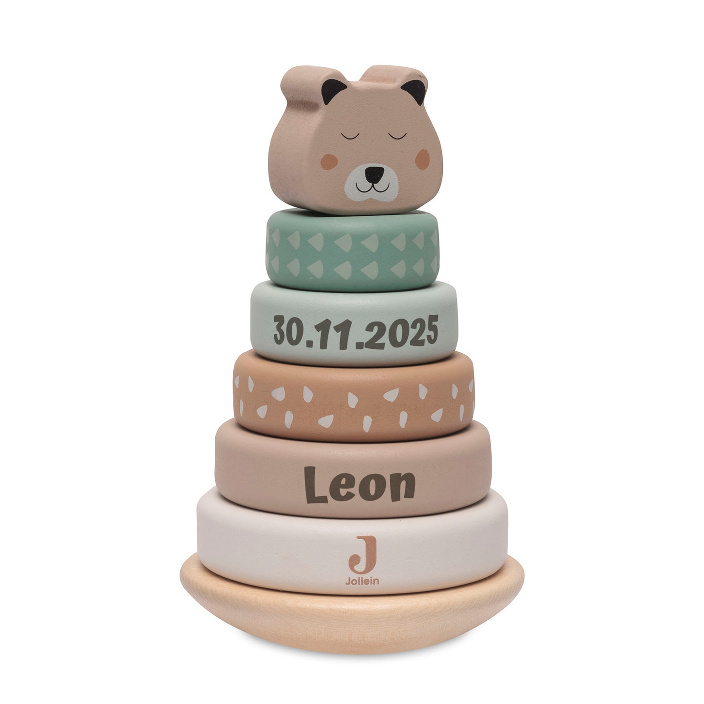 Jollein Stapelturm personalisierbar mit Name & Datum aus FSC-Holz - Babygeschenk zur Geburt oder Taufe