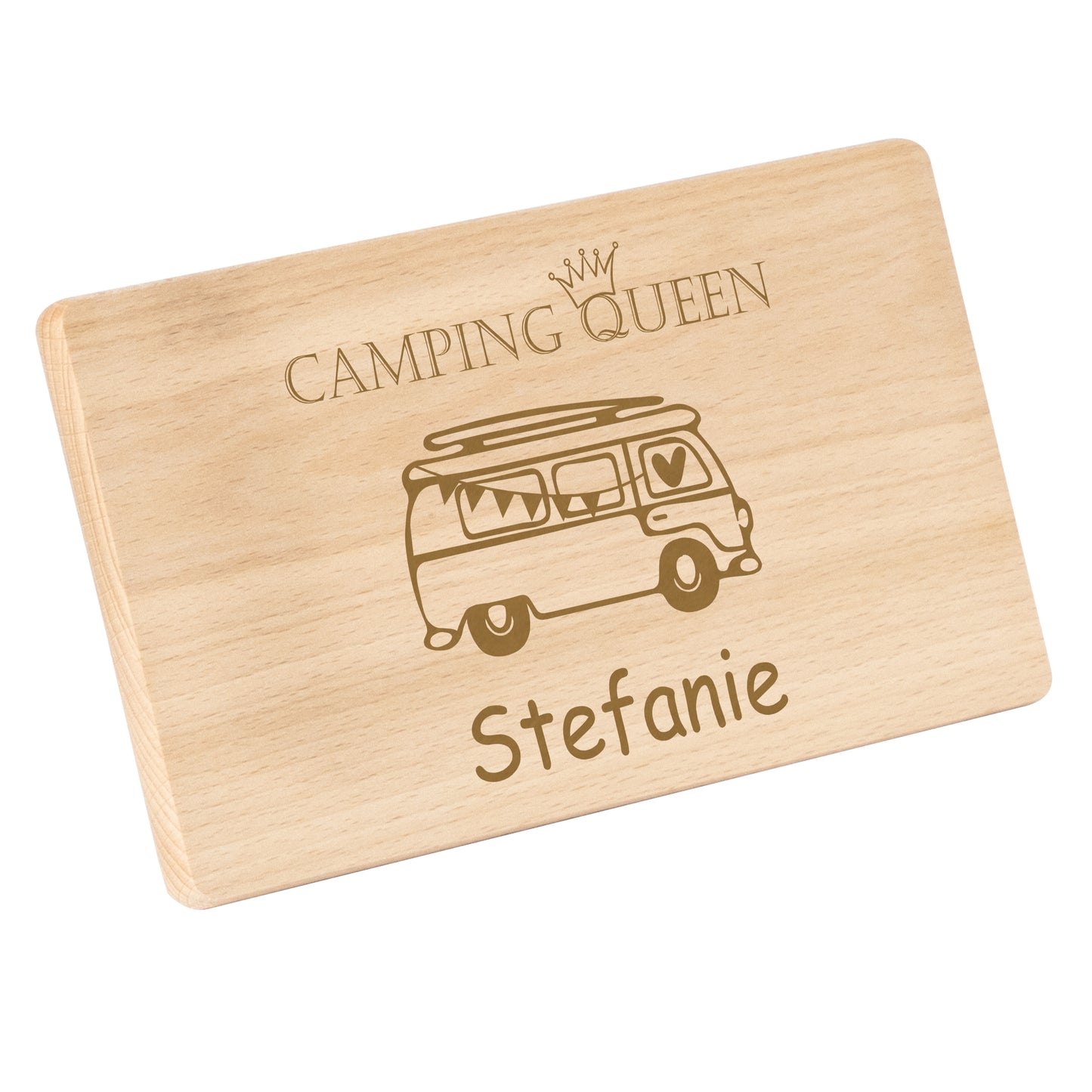 Frühstücksbrettchen mit Gravur Camping "BULLI CAMPING Queen" mit Wunschname