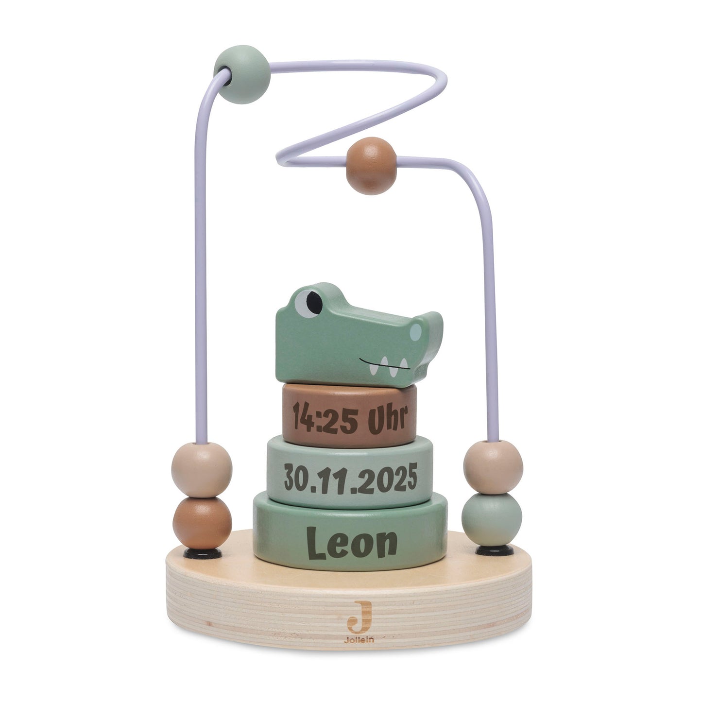 Jollein Aktivitätsspirale Kroko personalisierbar mit Name & Datum aus FSC-Holz - Motorikspielzeug - Babygeschenk zur Geburt oder Taufe