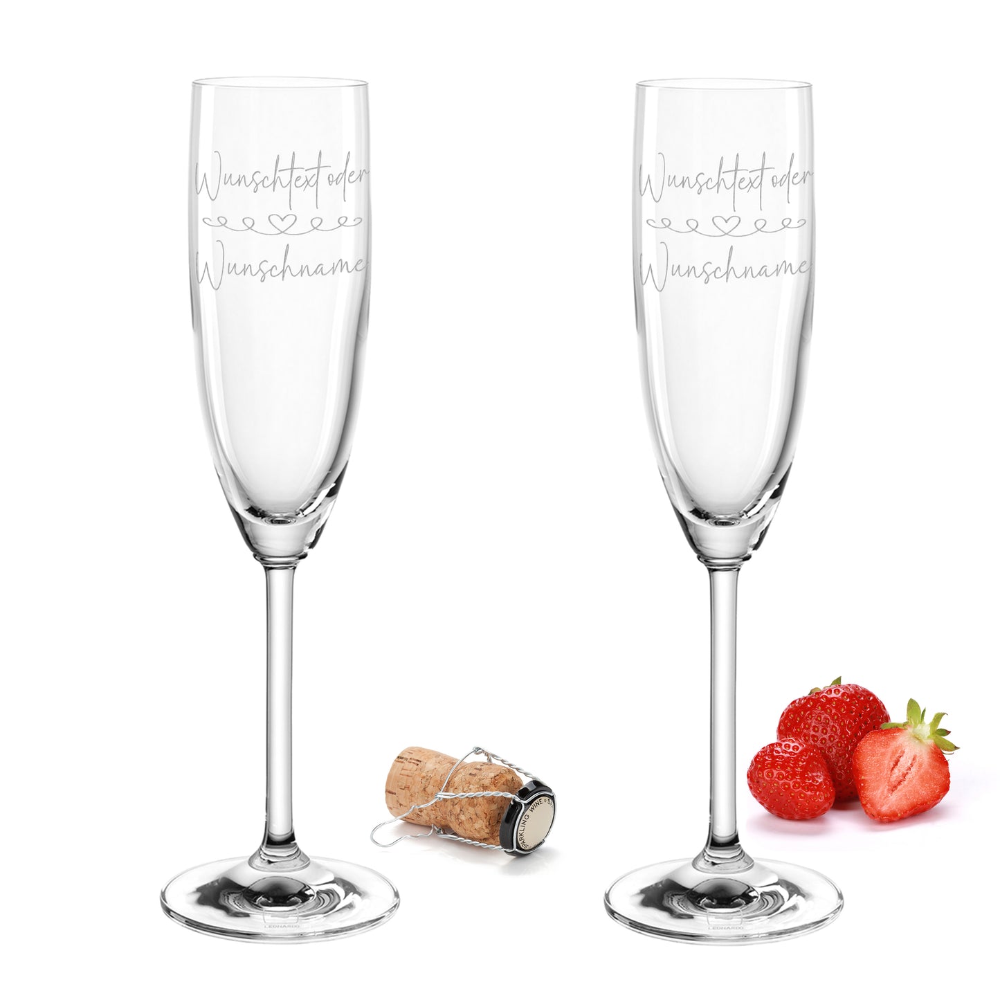 Sektglas mit Gravur Leonardo Daily "DEINE WUNSCHNAMEN oder TEXT MIT HERZRANKE1" 2 Gläser mit Wunschname