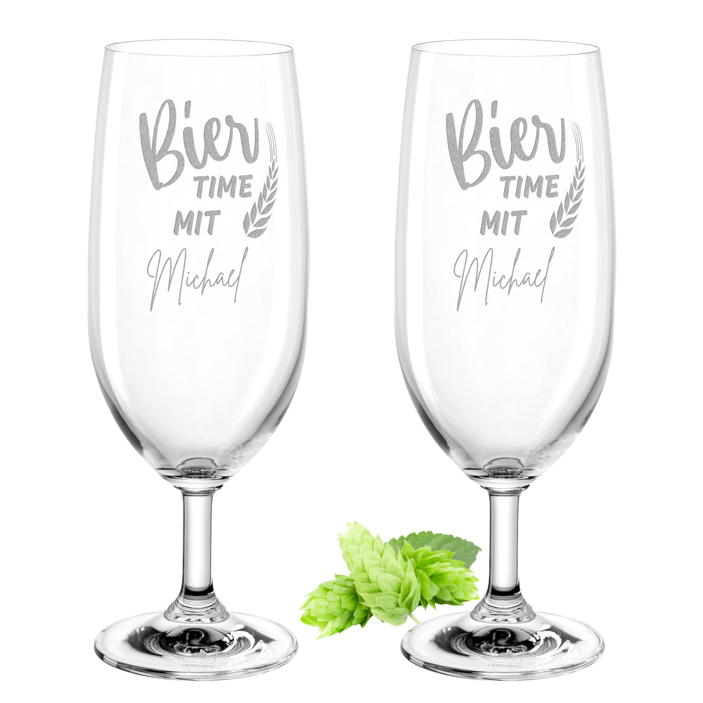 Bierglas mit Gravur Leonardo Daily Pilsglas "Bier time mit" 2 Gläser mit Wunschname