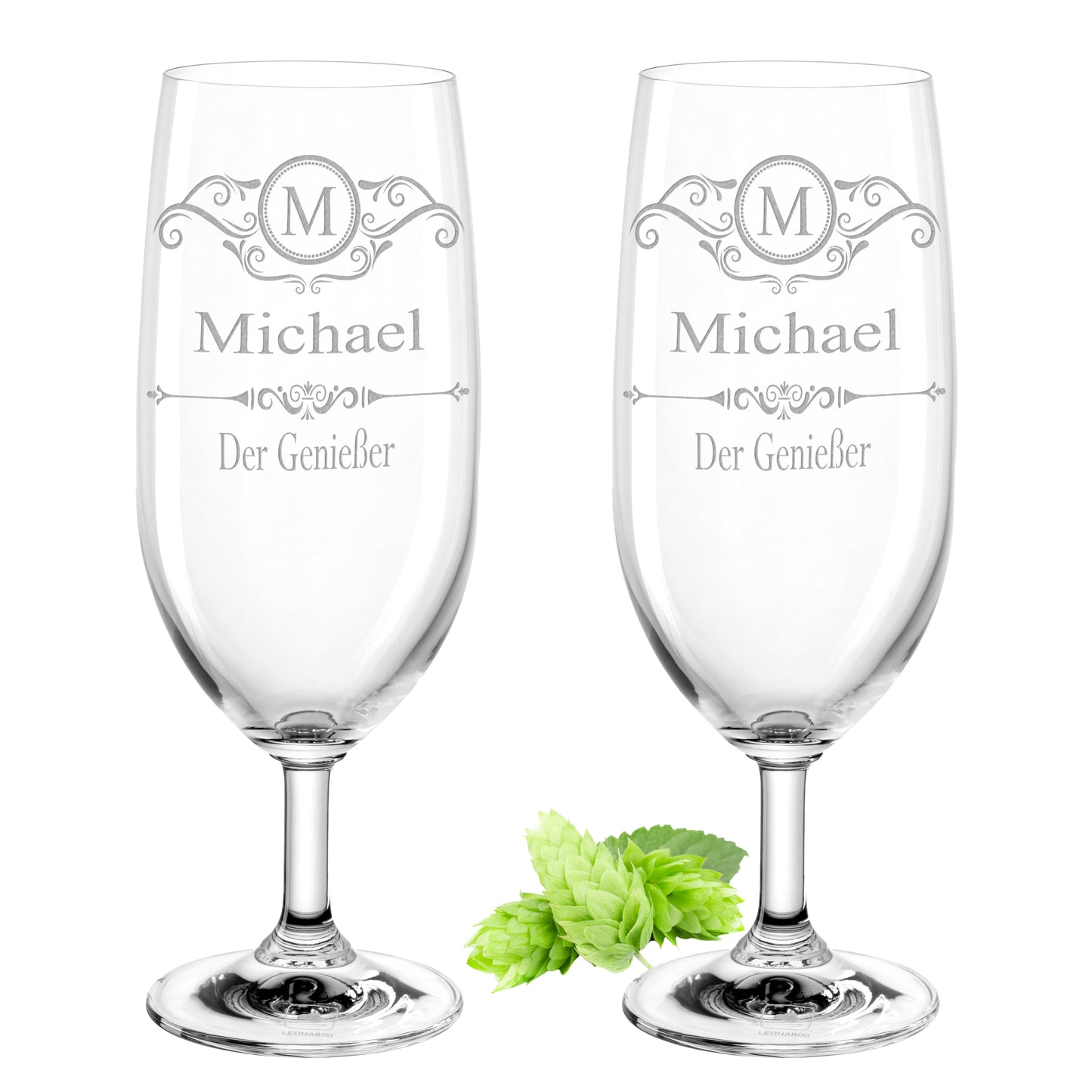 Bierglas mit Gravur Leonardo Daily Pilsglas "Der Genießer" 2 Gläser mit Wunschname