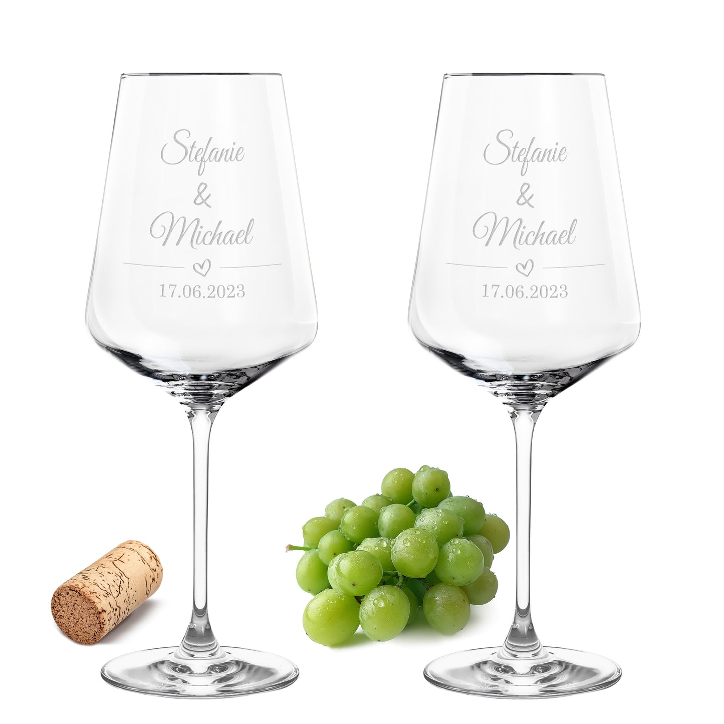 Weinglas mit Gravur Leonardo Puccini "LIEBESGLAS" 2 Gläser mit Wunschname & Datum