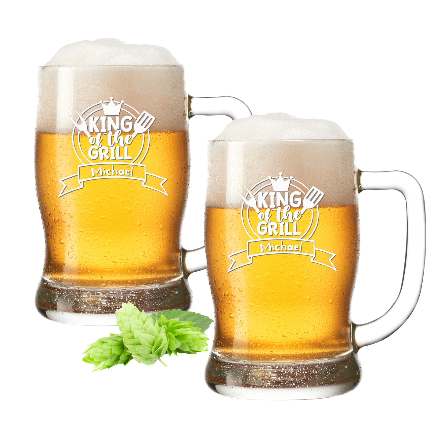 Bierkrug 0,5L mit Gravur Leonardo Taverna Bierglas "King of the Grill" 2 Gläser mit Wunschname