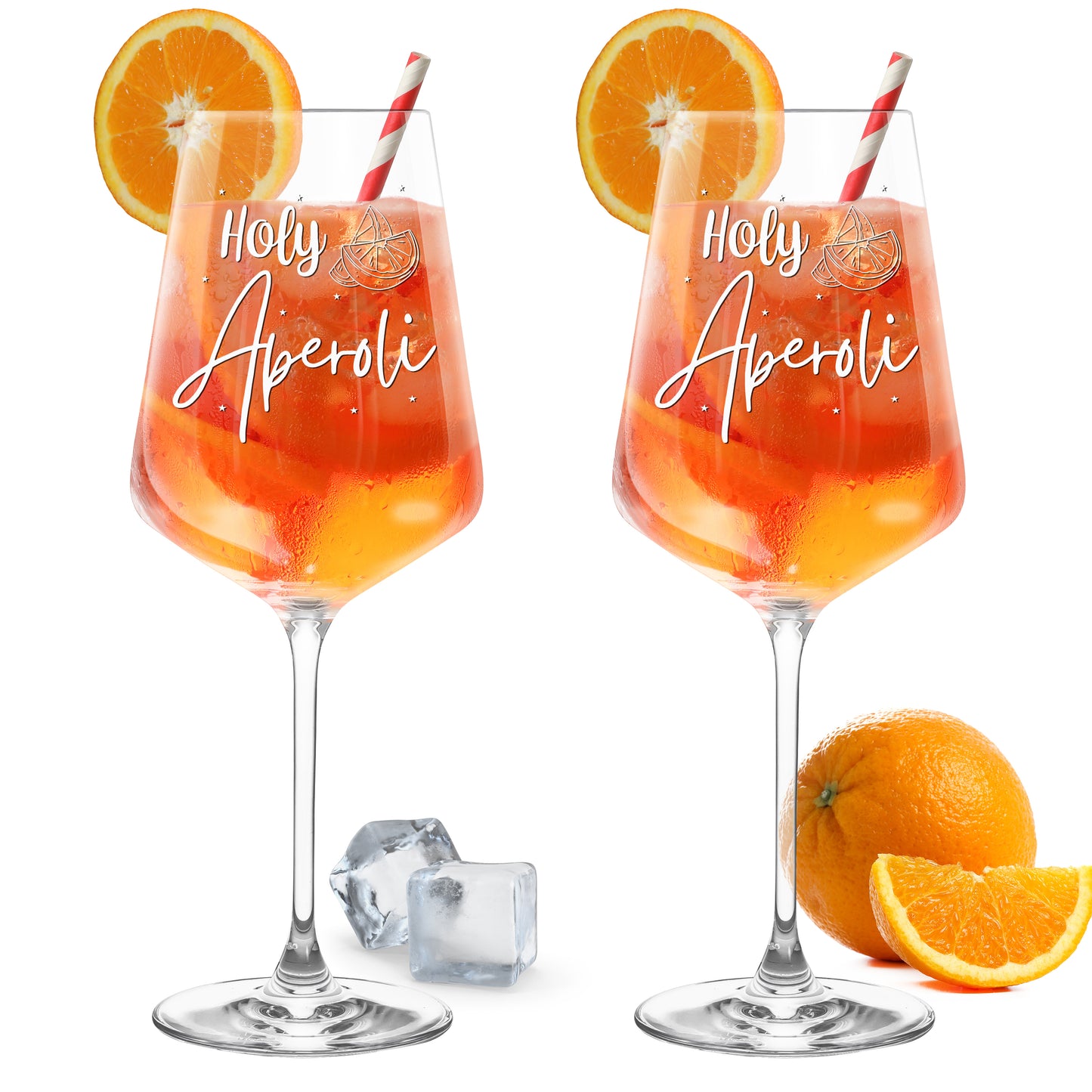 Weinglas mit Gravur Leonardo Puccini "HOLY APEROLI" 2 Gläser