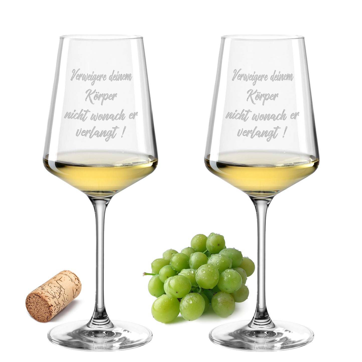 Weinglas mit Gravur Leonardo Puccini "VERWEIGERE DEINEM KÖRPER NICHT ..." 2 Gläser