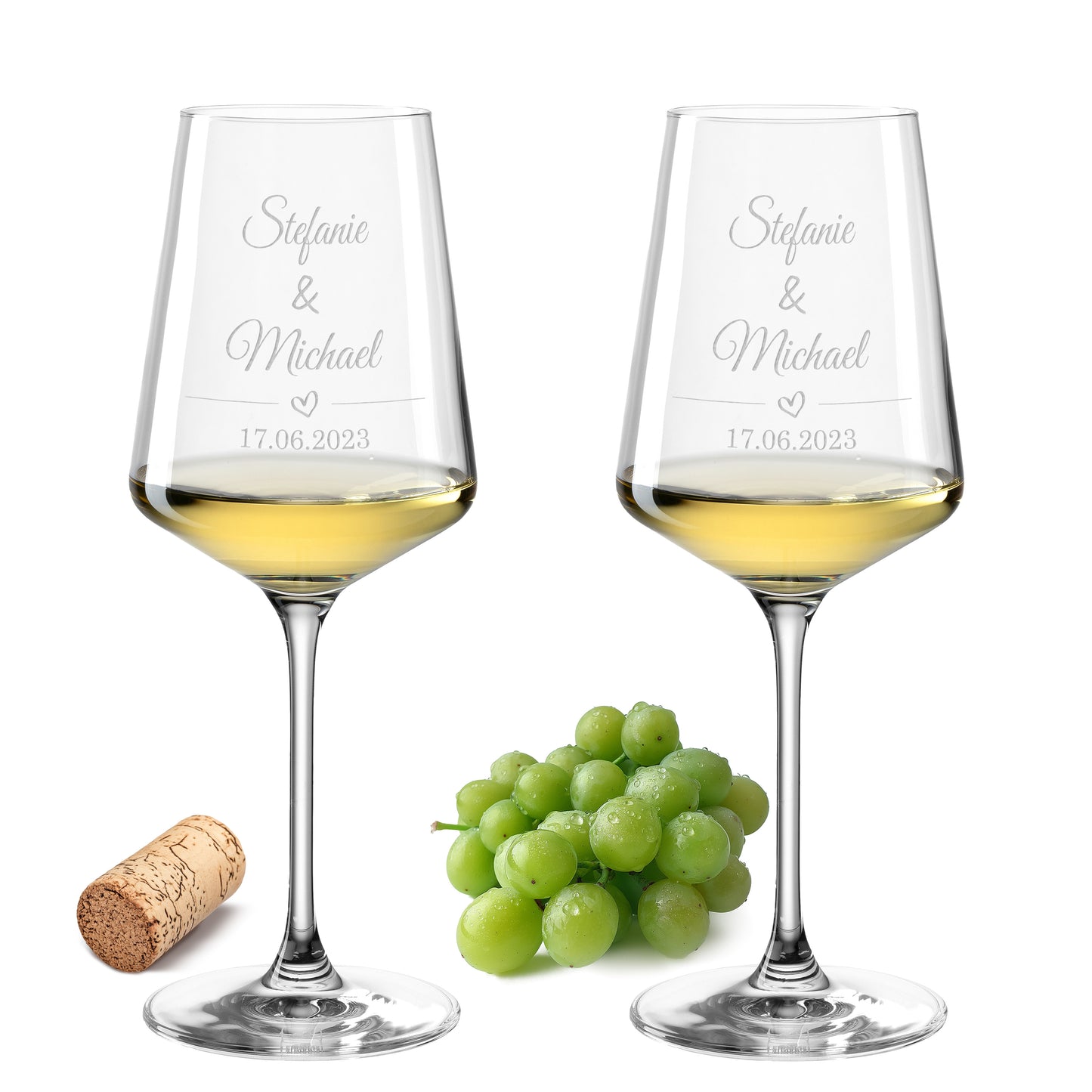 Weinglas mit Gravur Leonardo Puccini "LIEBESGLAS" 2 Gläser mit Wunschname & Datum
