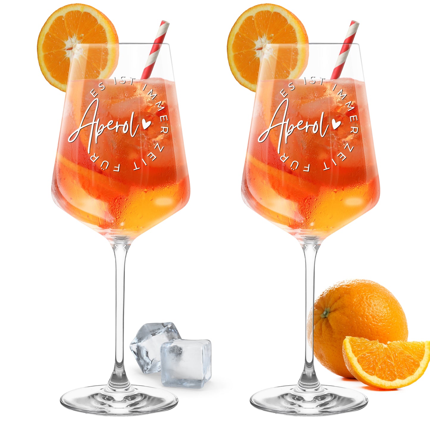 Weinglas mit Gravur Leonardo Puccini "ES IST IMMER ZEIT FÜR APEROL" 2 Gläser